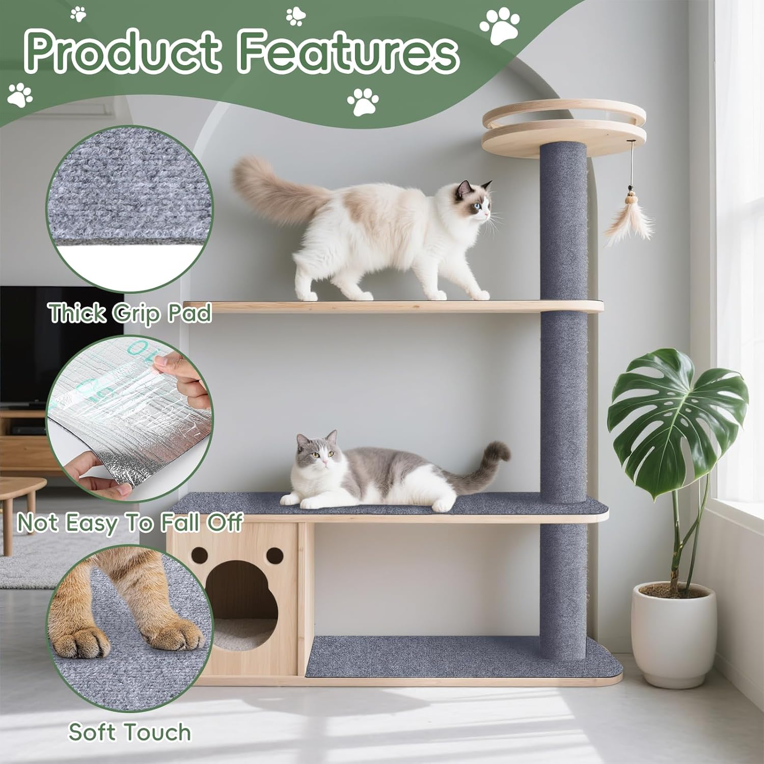 Pack of 3 Self-Adhesive Scratching Mat, Thickened Cuttable Scratch Mat, Cat Scratching Mat, Cat Scratching Mat for Couch Furniture or Wall Protection (Light Grey, 100 X 30 Cm)