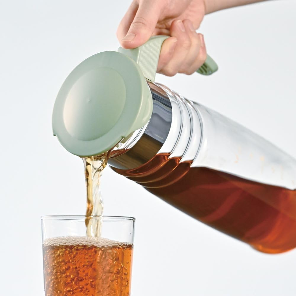 HARIO HCC-12-SG Cold Brew Tea Pot with Basket Net, Practical Capacity, 47.2 Fl Oz (1,200 Ml), Smoky Green, Heat-Resistant Glass, Hot Water, Dishwasher Safe, Cold Water Bottle, Made in Japan image number 3