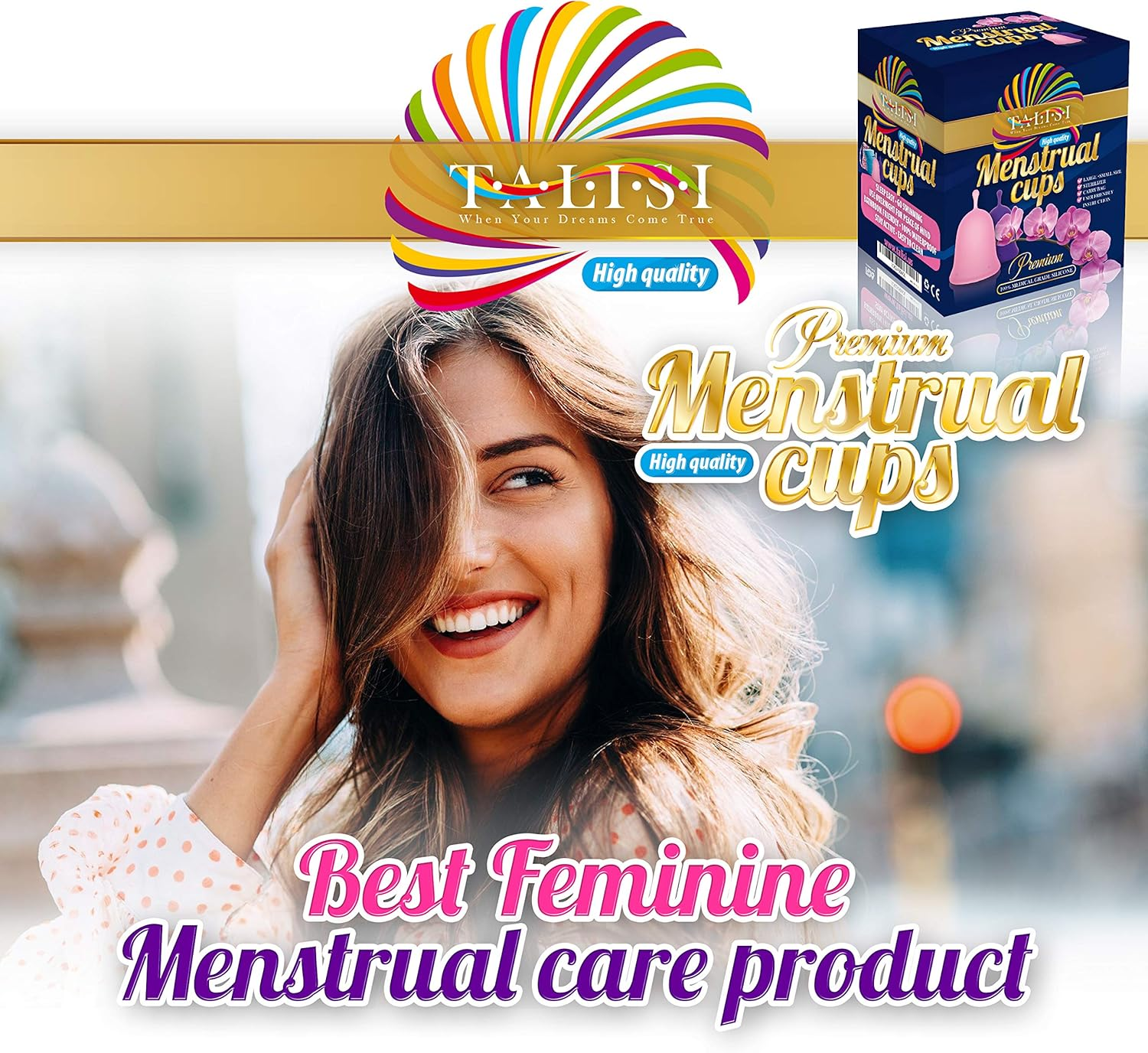 Talisi Reusable Menstrual Cup - Feminine Period Cup Set of 2 Small Large Size - Soft Flexible Medical-Grade Silicone - W/Collapsible Sterilizing Foldable Sterilizer - Women Sensitive Heavy Flow Fit image number 6