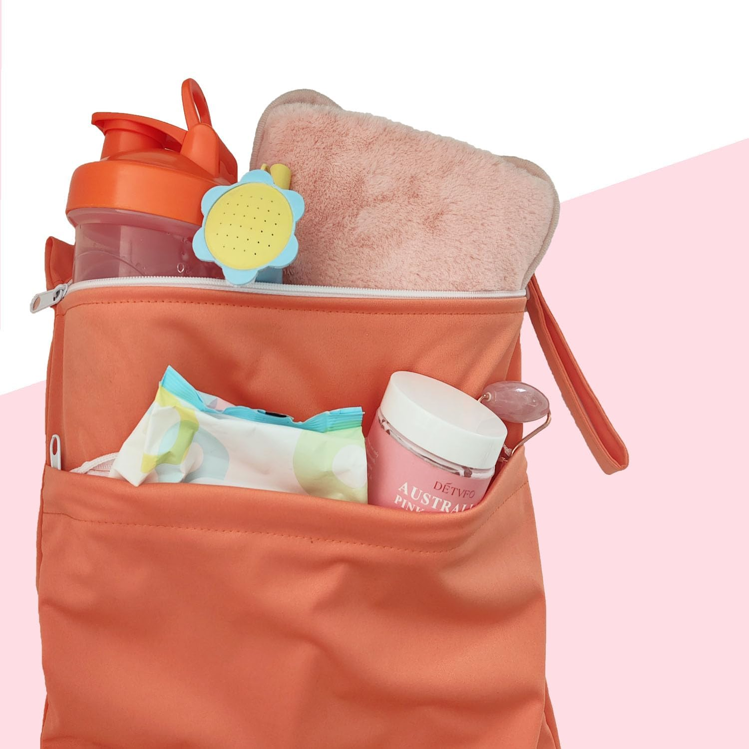 2 Pcs Wet Bag - Waterproof Wet Dry Bags - Reusable Washable Bags - Nappy Bags (Orange+Purple) image number 5