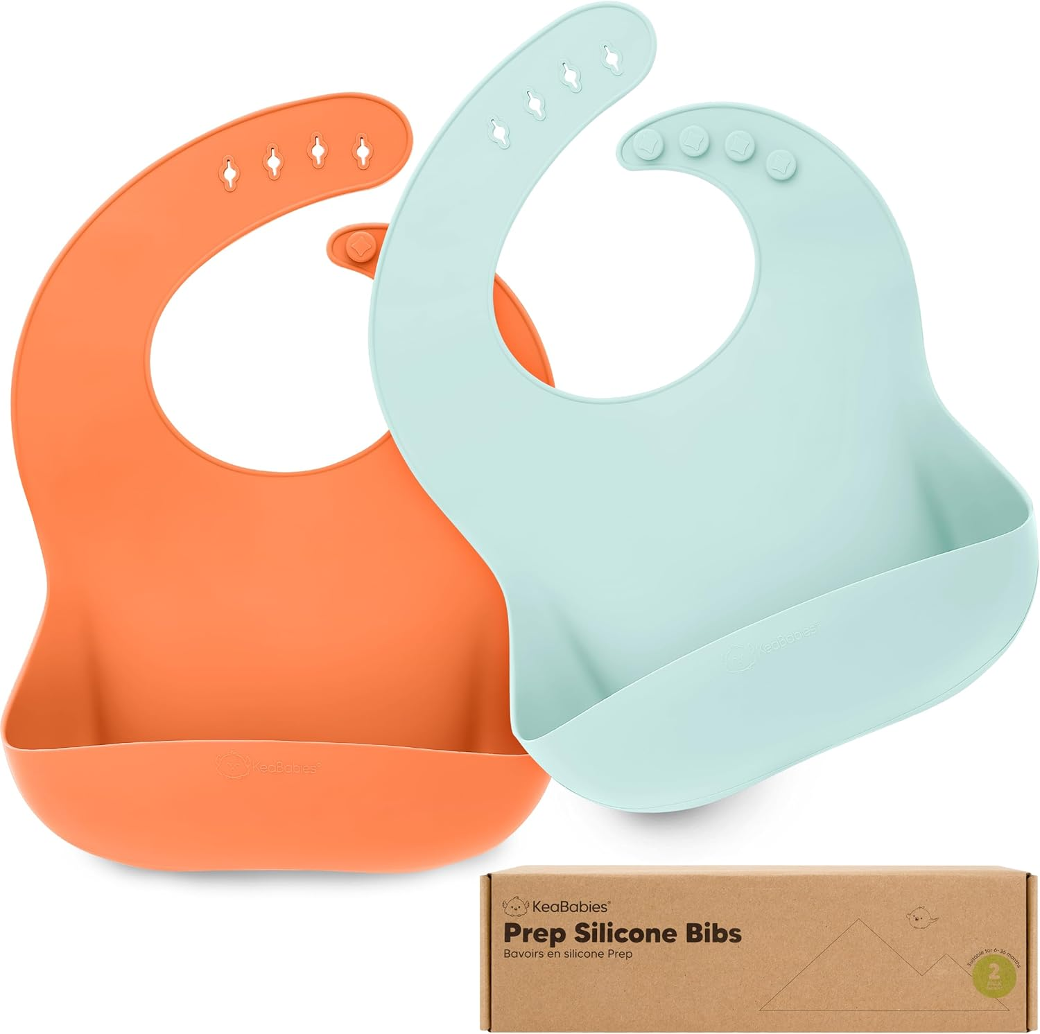 Keababies 2-Pack Silicone Bibs for Babies, Silicone Baby Bibs for Eating, Waterproof Baby Feeding Bibs, Silicone Bib for Toddlers 1-3Yrs, Boys, Girls 6-12Mths, Wide Food Catcher Pocket (Terracotta)