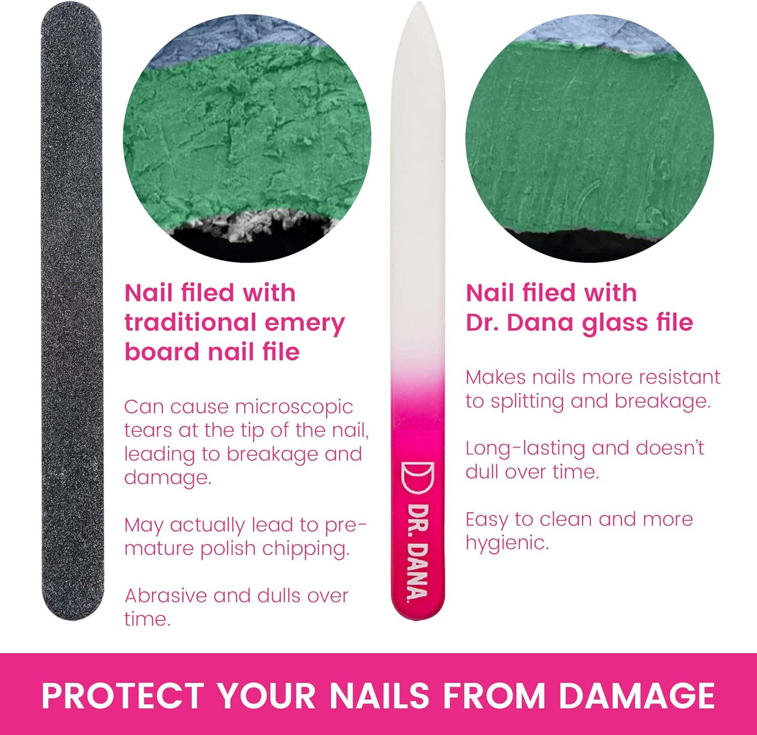 Glass Nail File with Case - This Premium Glass Fingernail File for Natural Nails Is a Double-Sided Etched Crystal Nail File with Protective Travel Case. Professional Nail File by Dr. Dana.