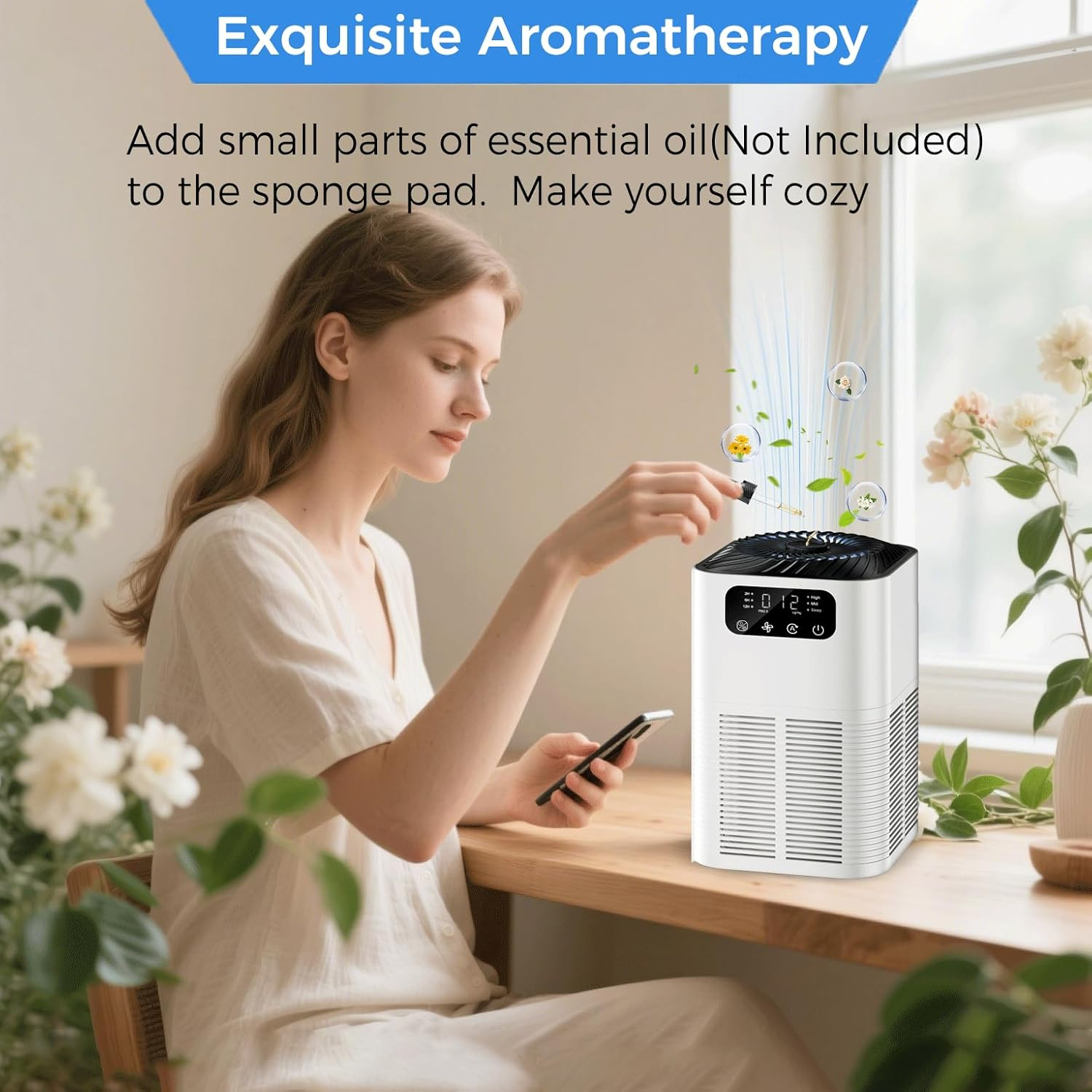 Air Purifiers for Home, Astraio Air Purifier AP003 for Home Large Room with Low Noise, H13 True HEPA Air Filter with Fragrance Sponge, 25Db Quiet Air Purifiers for Bedroom Smoke Pet Pollen (AU Plug) image number 2