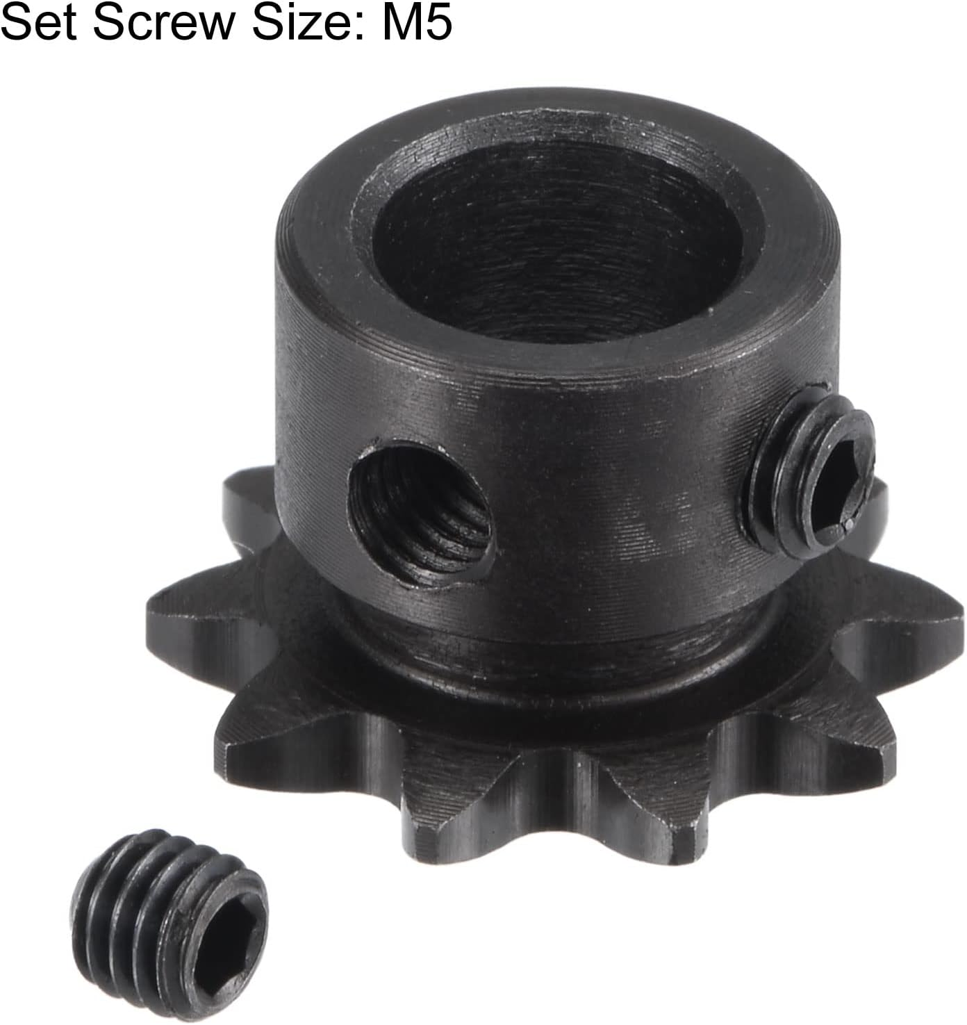 Uxcell 10 Tooth Roller Sprocket B Type, 25 Chain, Single Strand 1/4" Pitch, 10Mm Bore Black Oxide C45 Carbon Steel with Set Screws for ISO 04C image number 1