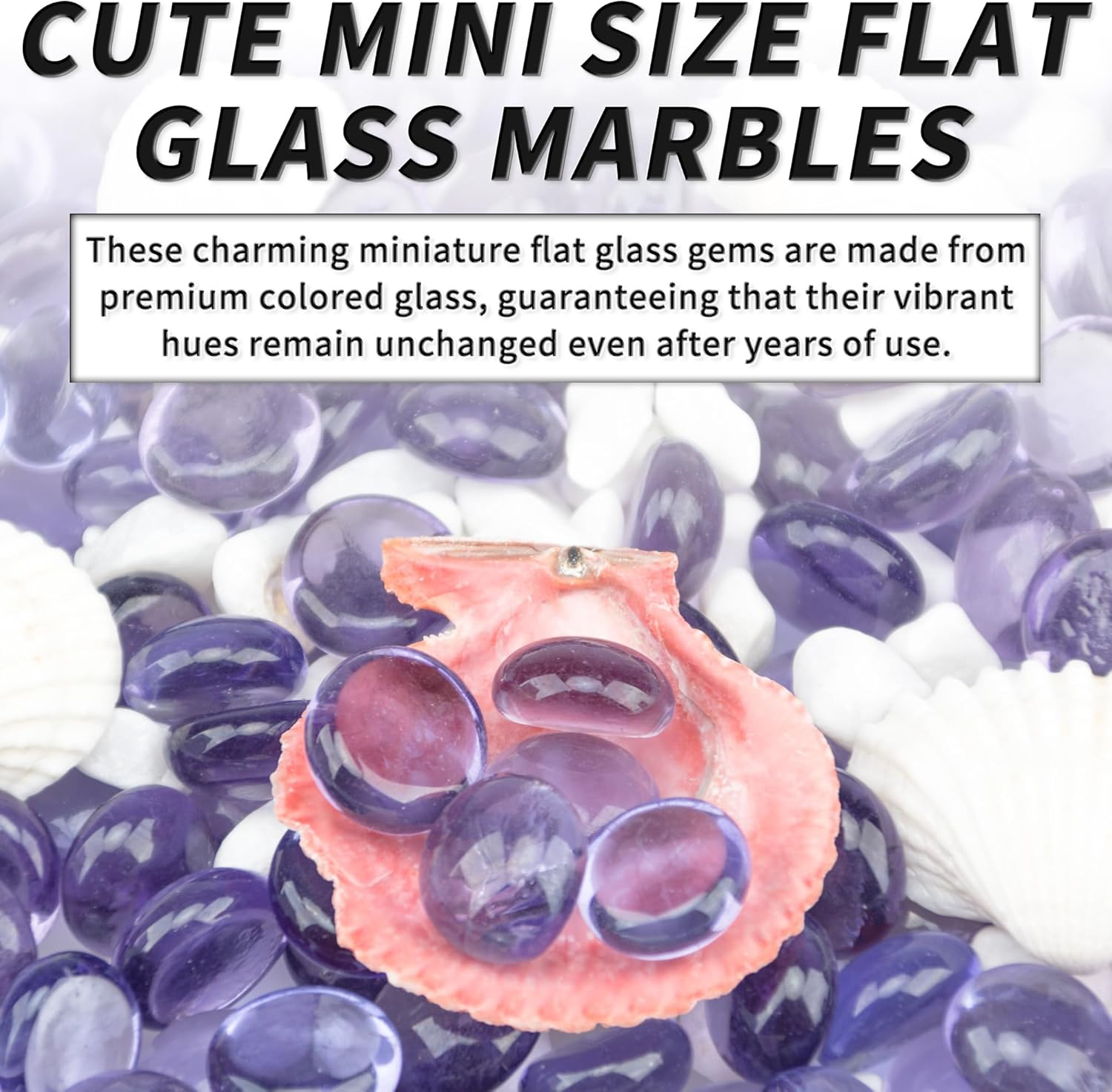1 LB Purple Flat Glass Beads, 160-180PCS Small Glass Marbles, Mini Flat round Pebbles for Vase Filler and Floral, Fish Tank Rocks Decorative Gemstones for Home and Aquarium D&eacute;cor - Blue image number 2
