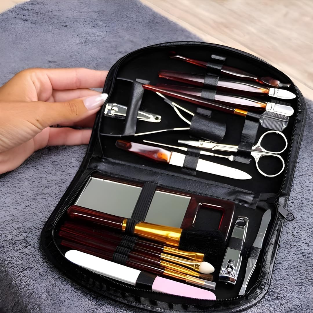 PARENCE. - Complete Cosmetic and Manicure Set in One Zipper Set - New! 18 Piece Manicure, Pedicure and Makeup Set - All Your Cosmetic Needs Together