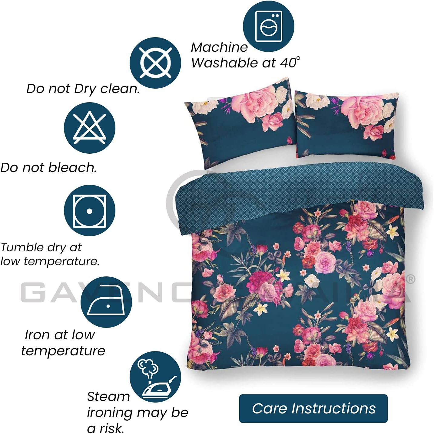Blossom Duvet Set with Matching Pillowcases, Super Soft Floral Bedding Double Bed Set, Printed Quilt Covers, Teal image number 2