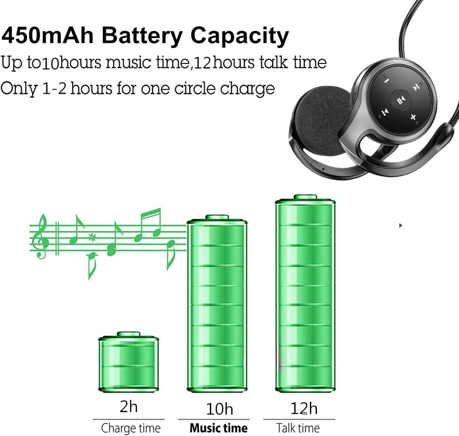 XUJAIOLQP Sports Bluetooth Headphones, Bluetooth 5.0 Over-Ear Headphones, Support TF Card and FM Radio, CVC8.0 Noise Canceling Earset 12 Hours Playtime for Running, Bicycling, Gym image number 3