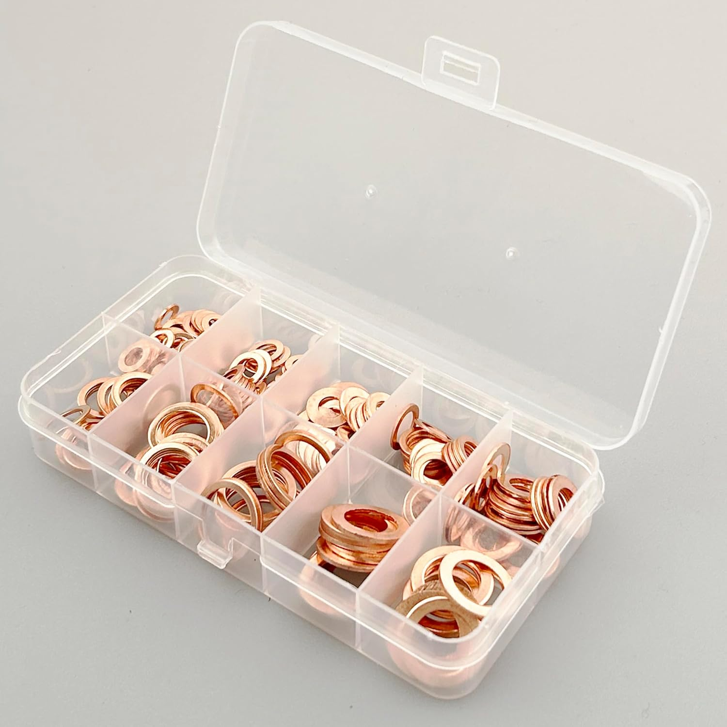 EFGTEK 200 Pcs Copper Flat Crush Washer Assortment Kit, 9 Sizes Metric Copper Sealing Flat Washers Set M5,M6,M8,M10,M12,M14 image number 4