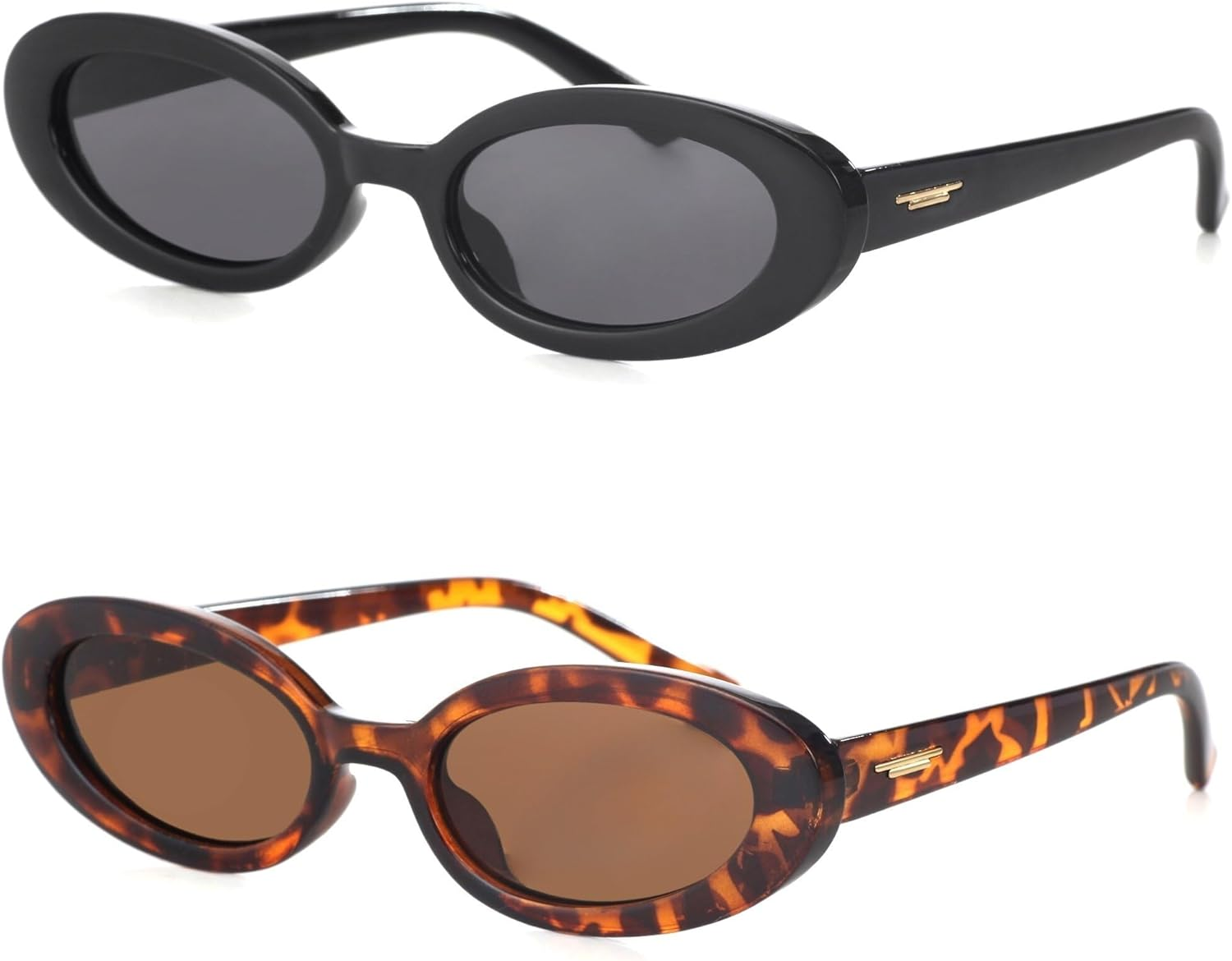 Teumire Retro Oval Sunglasses for Women Men Tiny Narrow 90S Style Small Sun Glasses 2 Pack