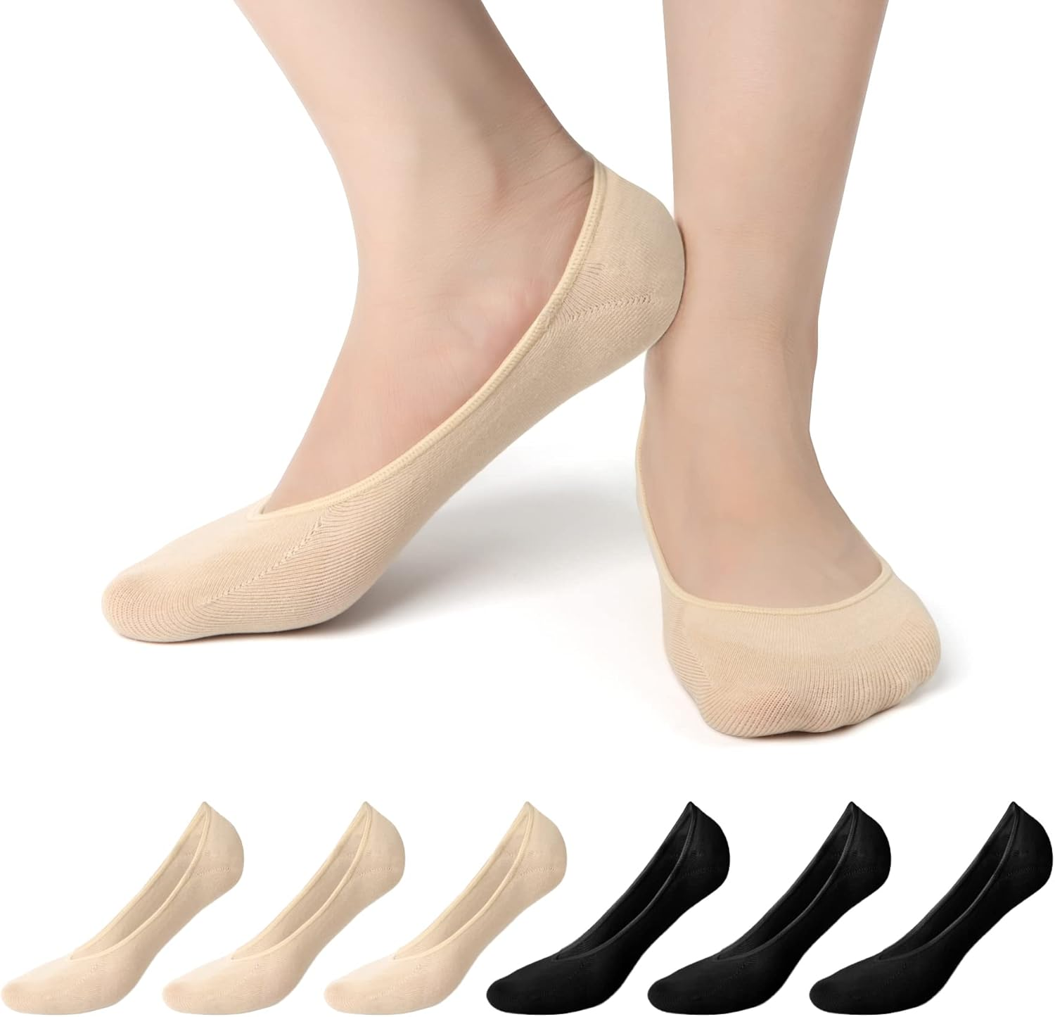 Women No Show Socks - 6 Pairs Non Slip Lace Invisible, Lace Women Shoe Liners Ladies Ultra Low Cut Liner Lace Boat Socks for Sneakers High-Heel Shoes