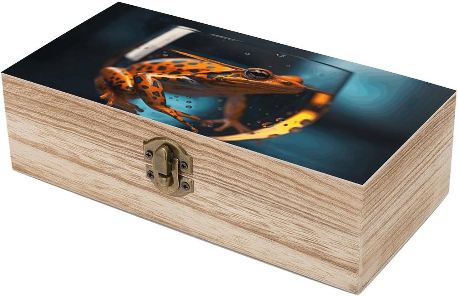 Frog in the Glass Wooden Box Wood Wedding Keepsake Boxes with Lids Small Decorative Boxes Lightweight Wooden Memory Storage Box for Crafts Keepsakes Jewelry Photo Letter Storage image number 3