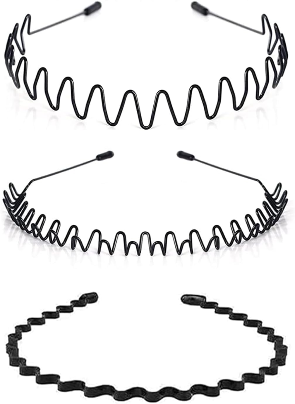 Metal Hair Band for Men Women Black Wave Non-Slip Elastic Headband Headbands Beauty Care Suitable for Outdoor Sports, Fitness, Daily Makeup Yoga (Pack of 6)