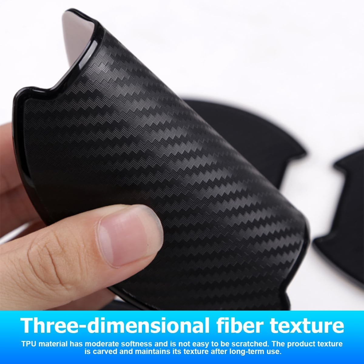 Mandark Car Door Handle Cup Scratch Protector, 4PCS 3D TPU Carbon Fiber Vehicle Door Bowl Sticker, Automotive Door Handle Paint Protective Film Cover Accessories, Universal for Most Cars (Large)