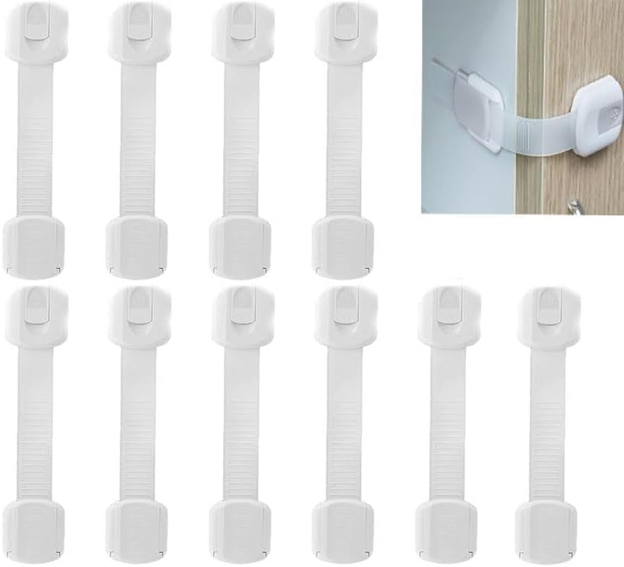 WADY 10 Pack Cabinet Locks Baby Proofing, Child Safety Drawer Locks, One Click Baby Proof Adjustable Baby Safety Locks Multi-Purpose Use for Cabinets, Cupboards, Toilets, Fridge, Oven, Bins (White) image number 6