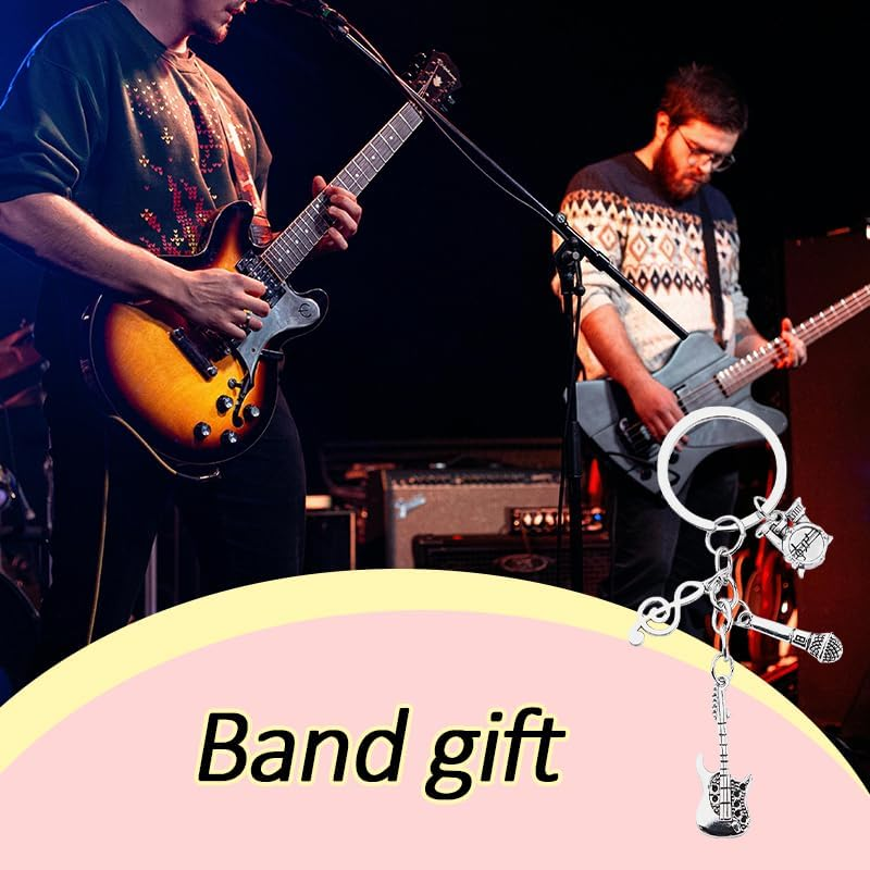 YALLNASL Music Themed Keychain for Musicians, Singers, Drummers & Guitarists - Silver, Novelty Style with Stainless Steel Music Notes & Instruments - Unisex Adults image number 1