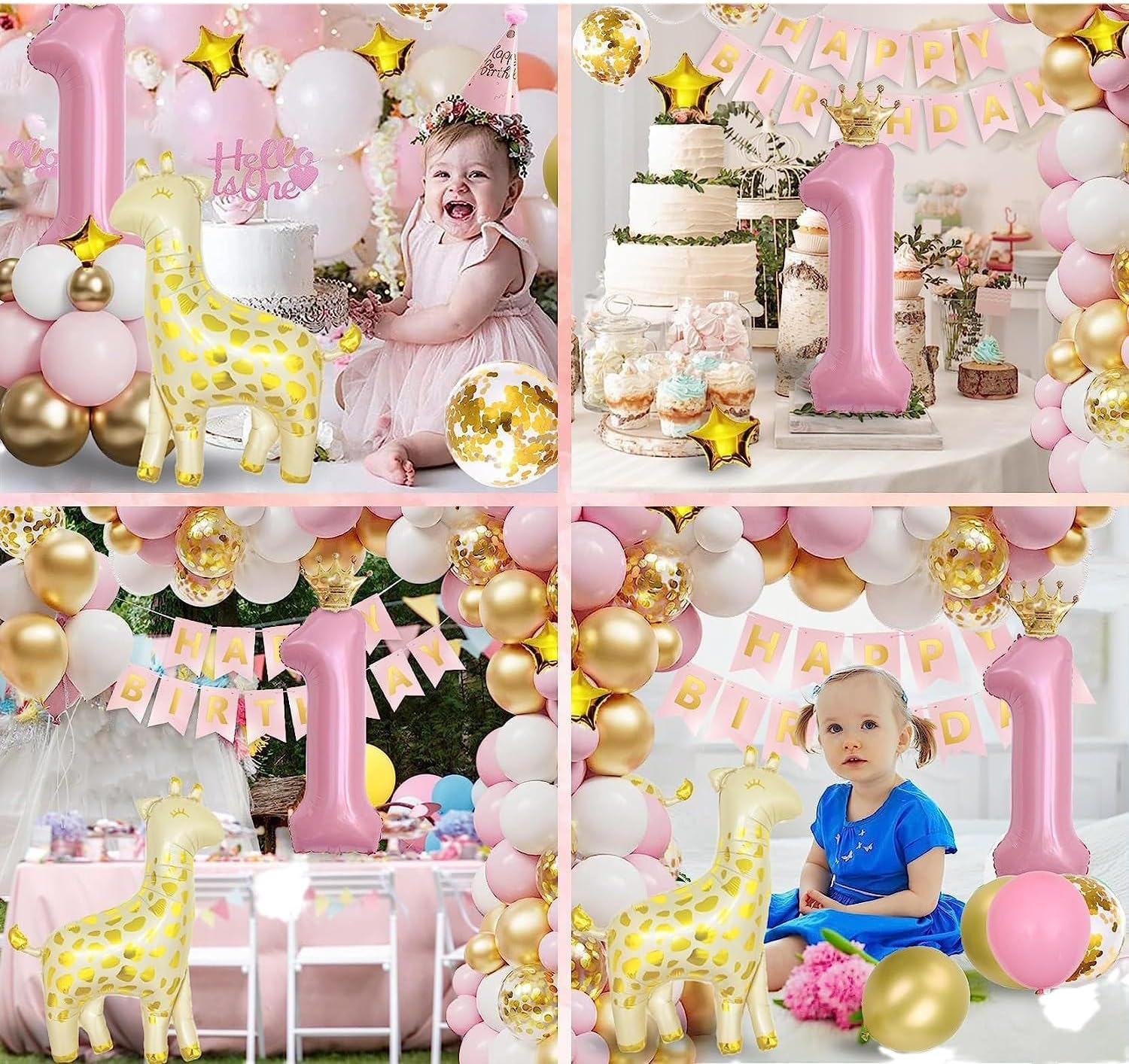 First Birthday Decorations Pink Balloon Arch Kit for Girl,Happy Birthday Banner Number 1 Balloon Garland Kit Party Decor image number 5