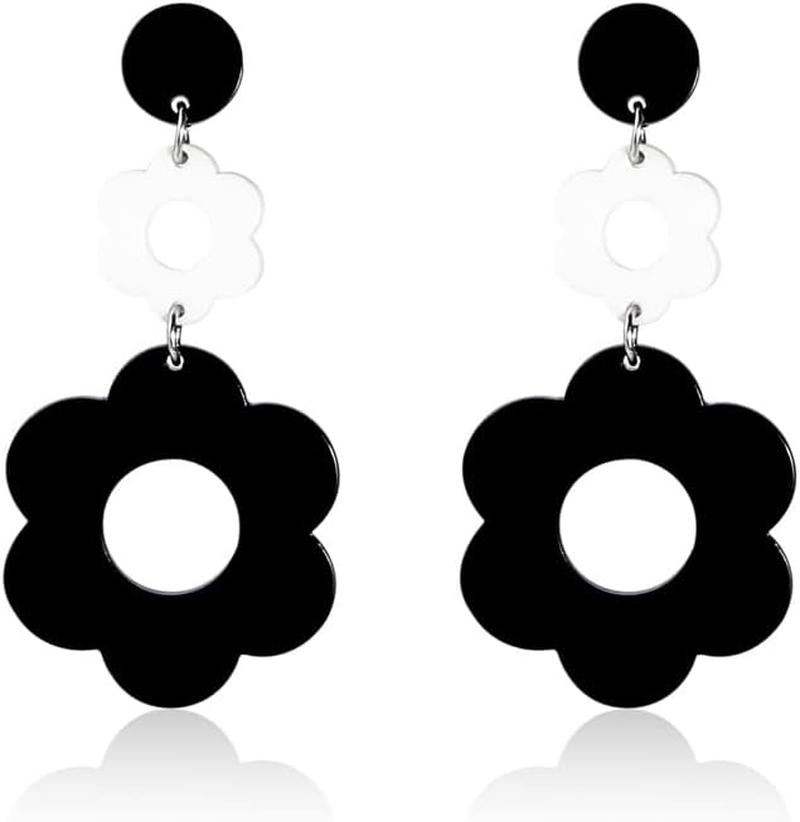 60 70S Big Acrylic Daisy Flower Petal Drop Dangle Earrings Stud Resin Floral for Women Girls Colorful Summer Y2K Holiday Jewelry