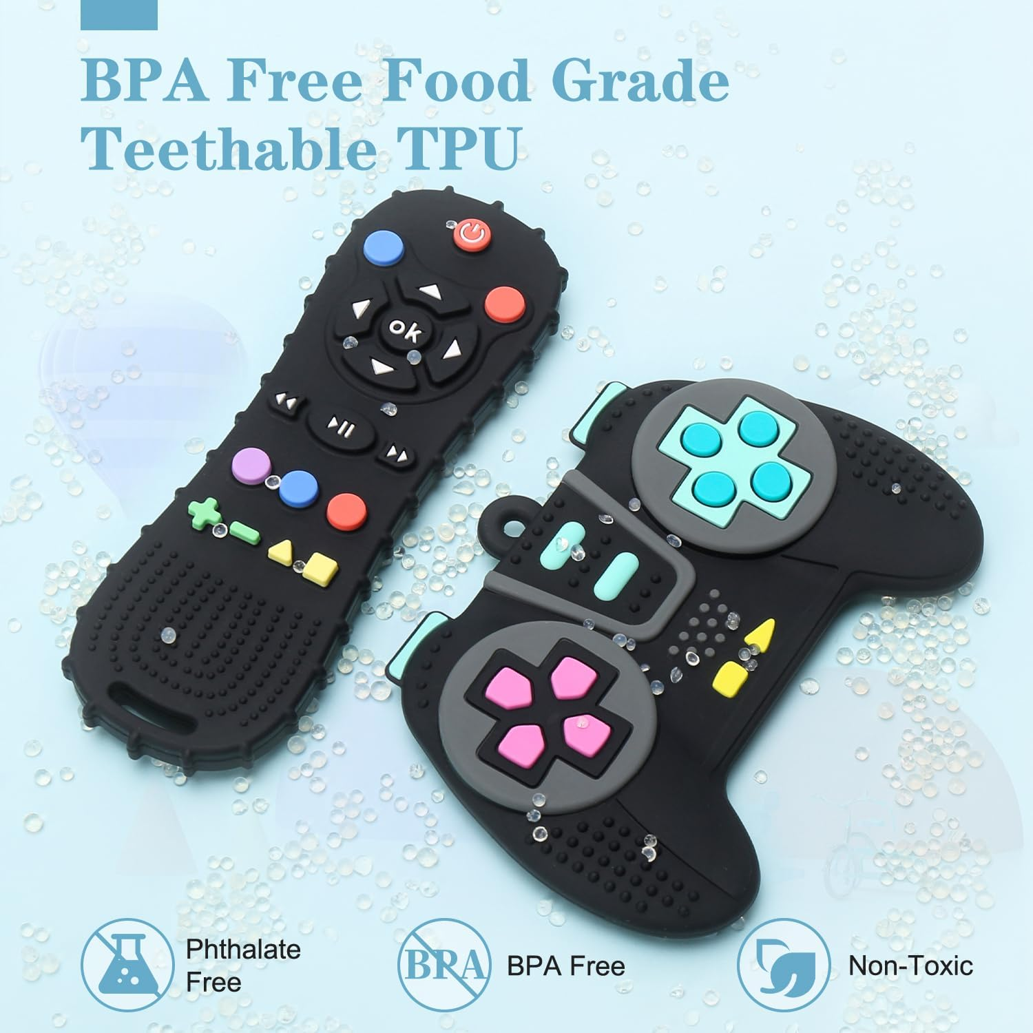 Baby Remote Teether Toys - 2 Pack Silicone Teethers for Infants 3+ Months, Bpa-Free Chew Toys with Textured Surface & Easy Grip - Soothing Gum Relief for Newborns & Toddlers (Black) image number 4