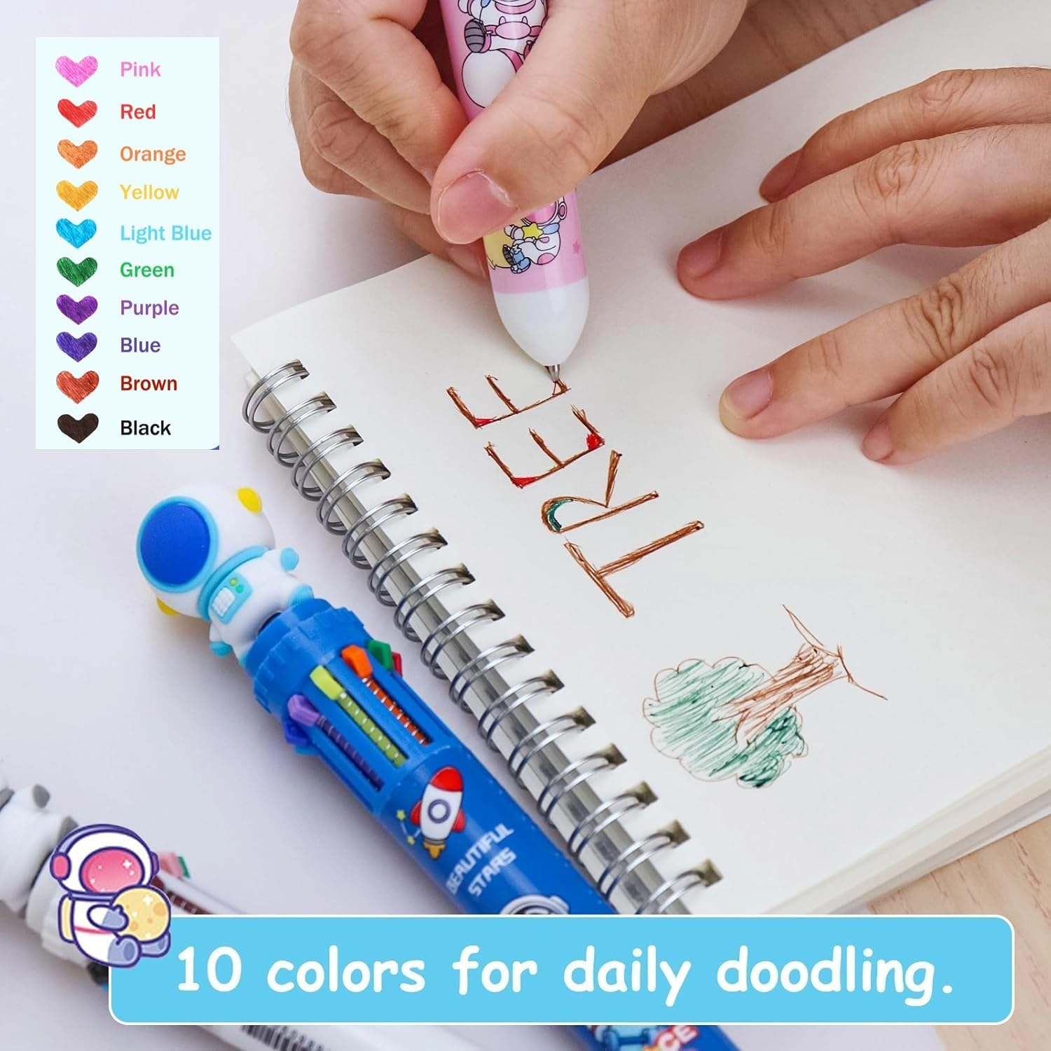 Lyfengdeam 4PCS 10-In-1 Multicolored Retractable Ballpoint Pens for Kids Party Bag Fillers, Fun Cute Cartoon Multi Color Ballpoint Pen Bulk for Classroom School Supplies Party Favors Girls Boys Gifts image number 2