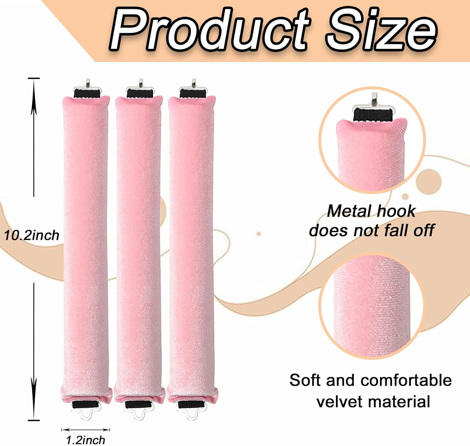 TULOBI 3Pcs Heatless Hair Curler, Overnight Heatless Curls Overnight Blowout Rods Flexi Rods with Hook, Soft Velvet Hair Curlers to Sleep in No Heat Curling Headband for Women Girls Long - Pink - Brown 3 image number 6