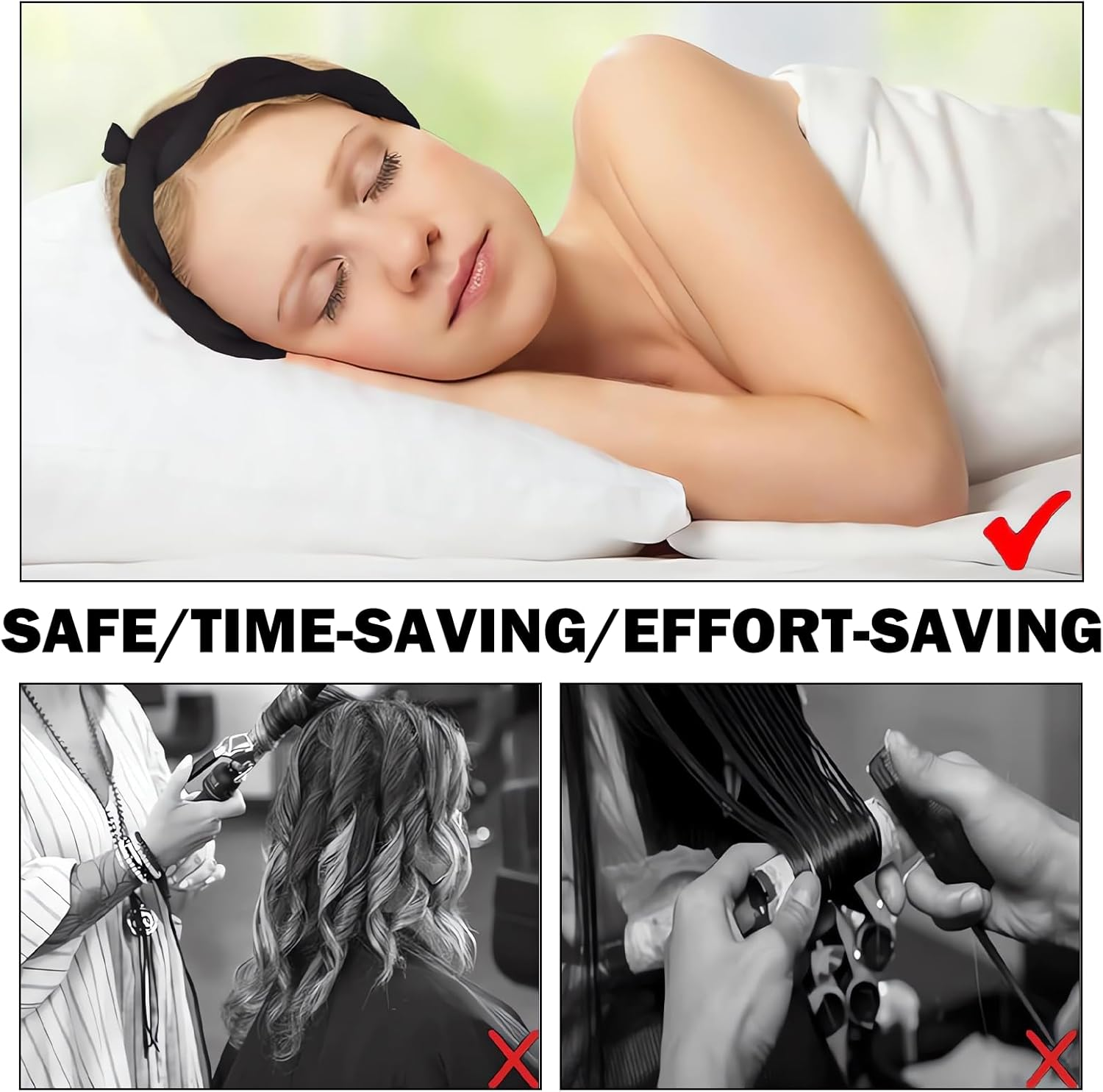 Pack of 2 Hheatless Curls Band Overnight Heatless Curls Silk Suitable for Use during Sleep, Suitable for Long and Short Hair (Black + Coffee Leopard Print) image number 2