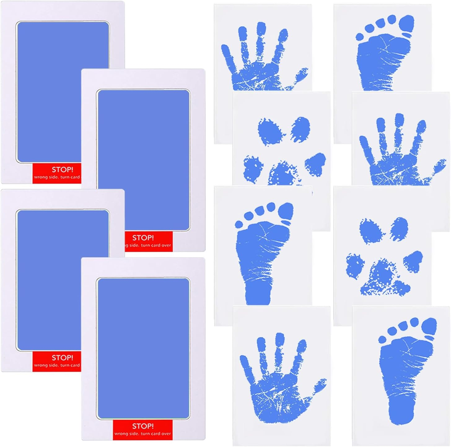 Lelonho Inkless Hand and Footprint Kit Clean Touch Ink Pad for Newborn Baby Pet Paw Print Kit(4 Ink Pads,8 Imprint Cards) (Black、Pink、Blue、Green)