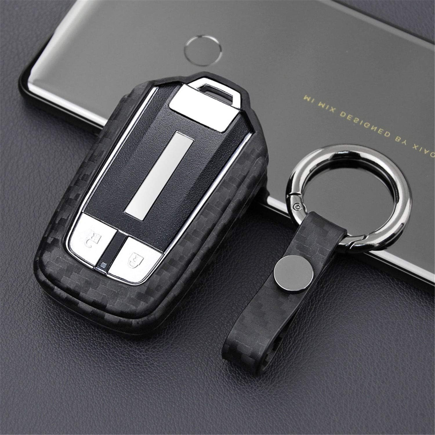 M.Jvisun Soft Silicone Rubber Carbon Fiber Texture Case Key Fob Cover for Isuzu D-Max MU-X Car Remote Key Shell - Black - round Keychain image number 1
