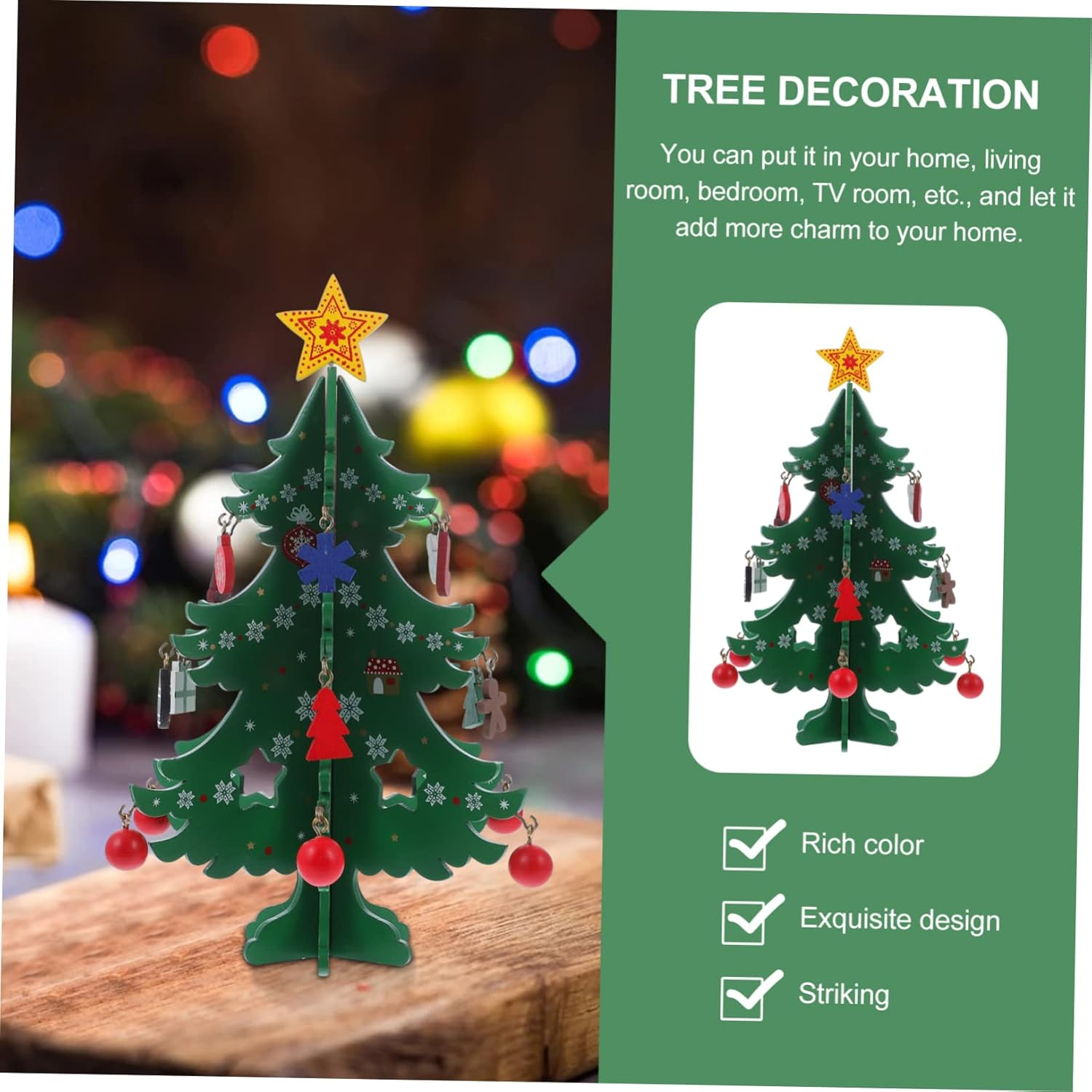 GARVALON Decorative Mini Xmas Tree Model Wooden Christmas Tree Ornament for Holiday Home for Bedrooms and Christmas Displays image number 3