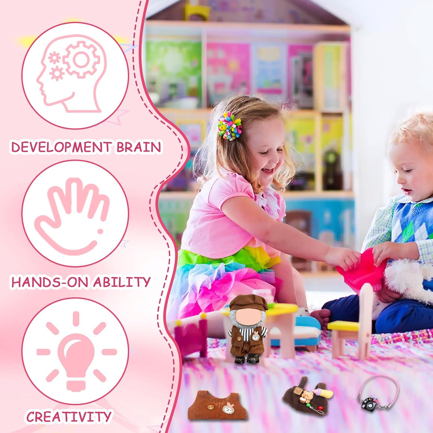 Pack of 7 Clothes for Doll, 17 Cm Doll Clothes Accessories with Grey Hat Dungarees Camera Brown Hat Clothing Vest Trousers for Boys Girls Gifts (Doll Not Included) image number 3