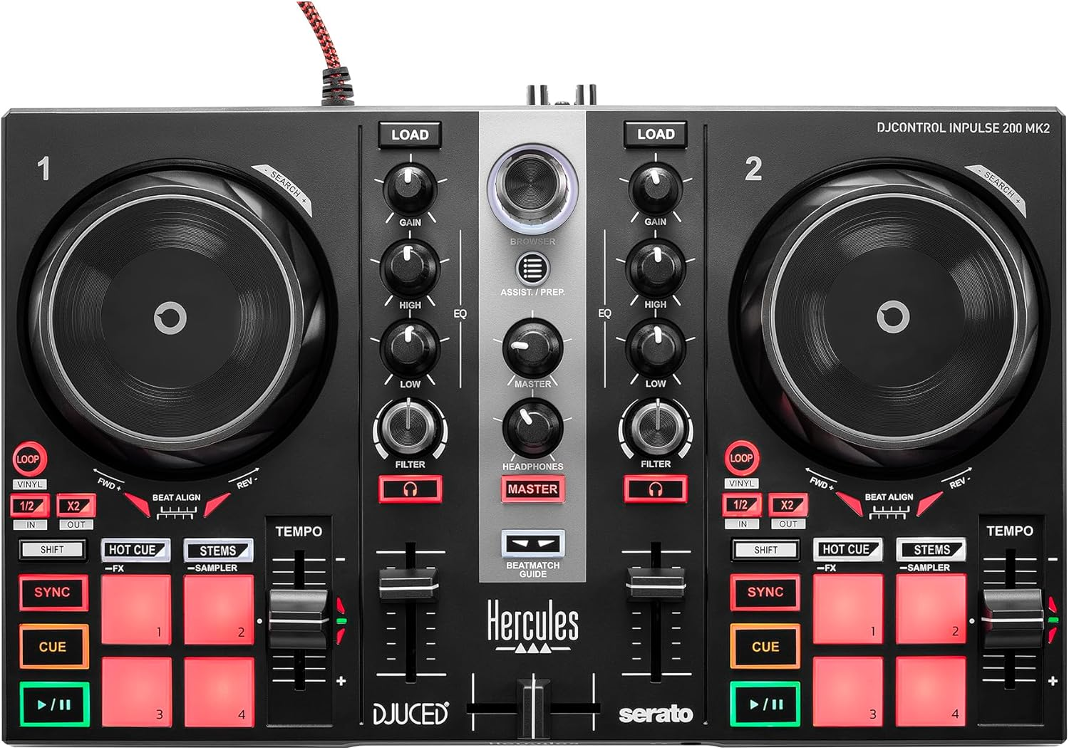 Hercules Djlearning Kit MK II Including the DJ Inpulse 200 MK II Controller, HD45 Headphones and DJ Monitor 32 Speakers image number 3