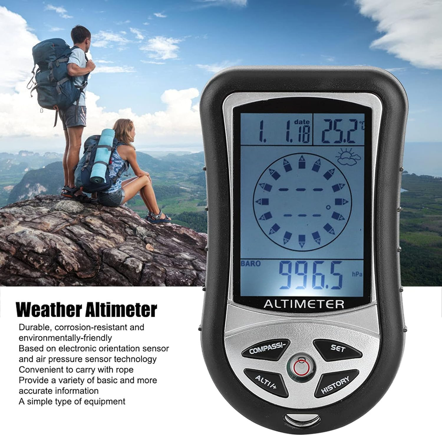Durable Electronic Weather Altimeter Altitude Compass for Outdoor Enthusiasts in Black ABS Material image number 4