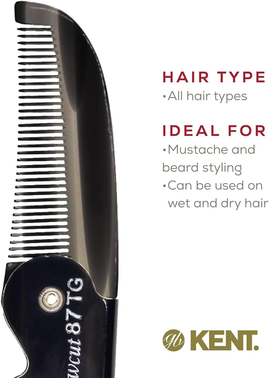 Kent 87T Combo Handmade Folding Pocket Comb for Men, Fine Tooth Hair Comb Straightener for Everyday Grooming Styling Hair, Beard or Mustache, Use Wet or Dry, Saw Cut Hand Polished, Made in England image number 5