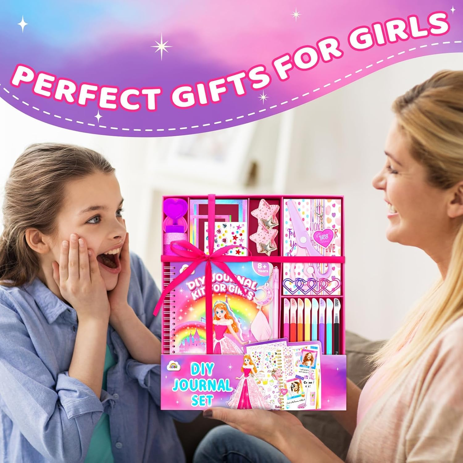 ZMLM DIY Journal Kit for Girls, Gifts for 6 7 8 Year Old Girl, Journal Set Scrapbook Kit Diary Supplies Stationery Set for Girls, Journaling Art Crafts Kit Stuff Birthday Gifts for Girls 6 7 8 9 10 11 12 image number 1