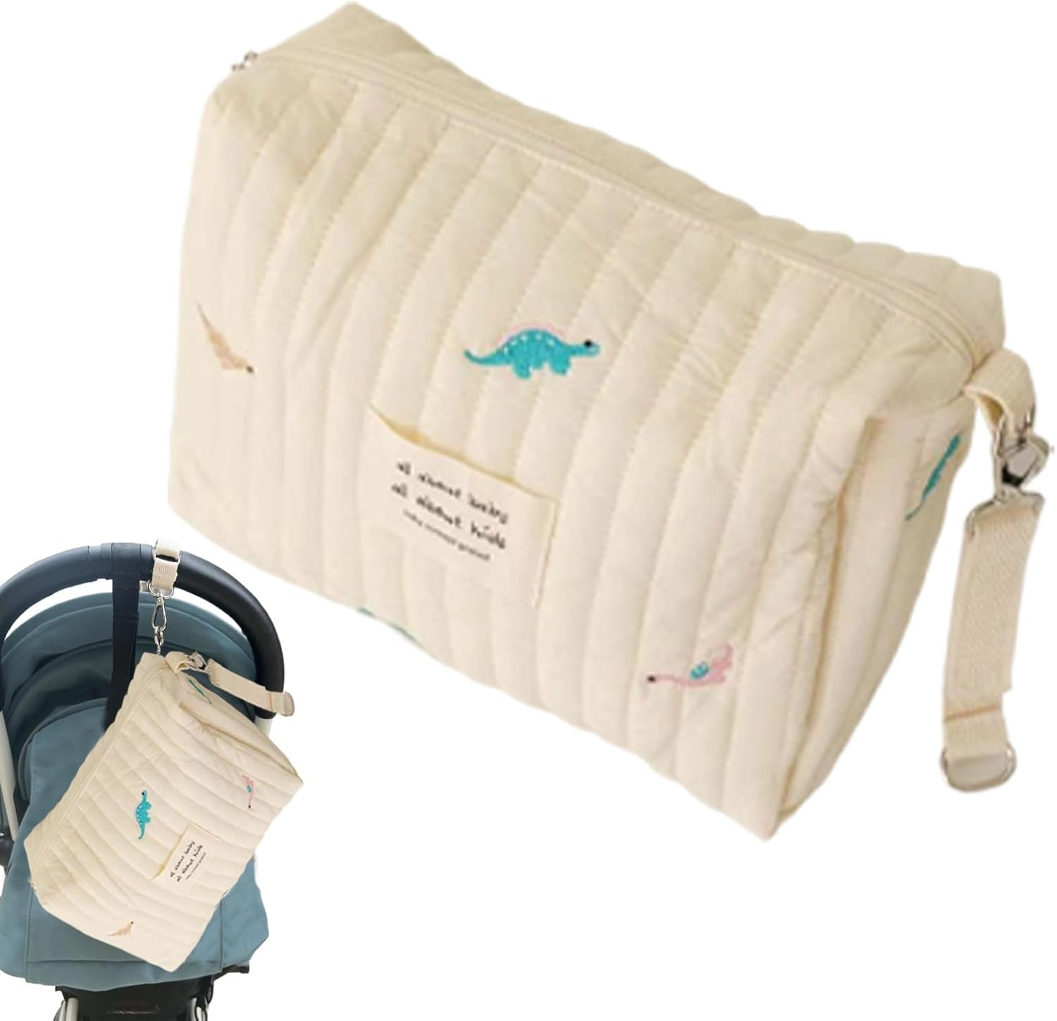 Bag Tote, Portable Stroller Baby Diaper Bag with Cute Pattern, Quilted Cotton Nappy Storage Handbag, Stroller Storage Bags with Zipper for Outdoor Shopping and Travel