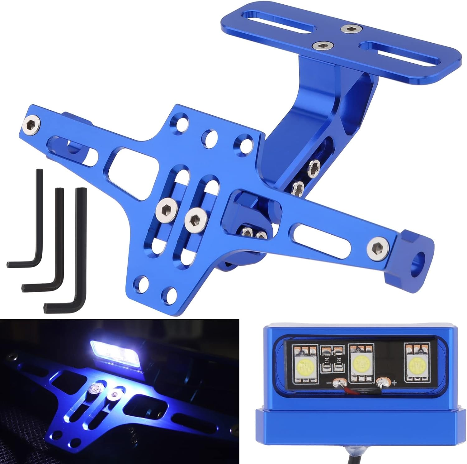 Windance Motorcycle License Plate Bracket,Universal Adjustable Fender Eliminator Kit, CNC Aluminum Tail Tidy Holder with LED Light (Black)