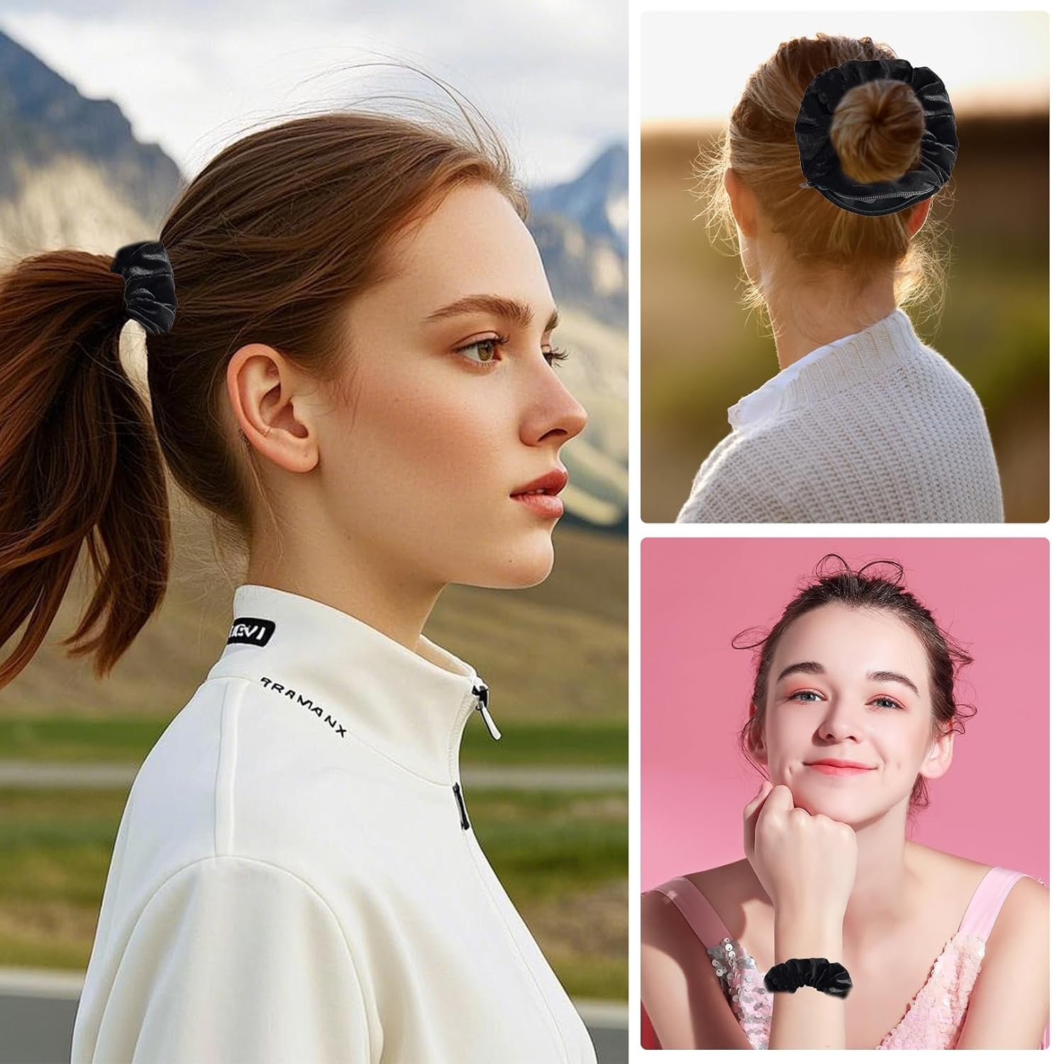 Pack of 3 Hair Bobbles with Zip, Valuables Hiding Place Beach, Money Hiding Place Scrunchies Holiday, Gadgets Hair Bobbles Safe, Scrunchie Women'S Essentials, for Gadget, Money Travel, Hiding on The image number 4