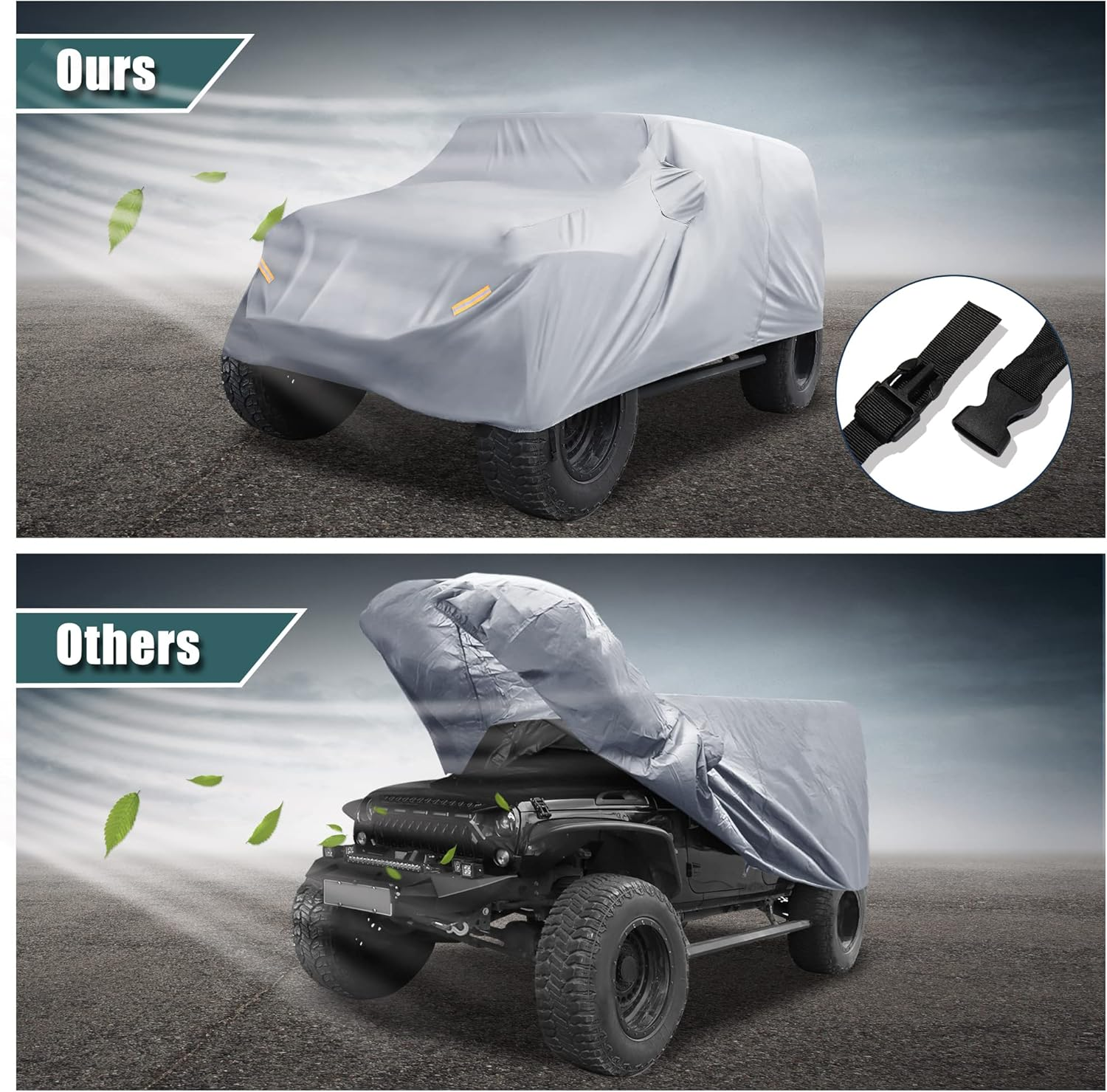 X AUTOHAUX SUV Car Cover Fit for Jeep Wrangler JK JL 2 Door 2007-2021 Outdoor Waterproof Sun Rain Dust Wind Snow Protection 210D Oxford Gray image number 1