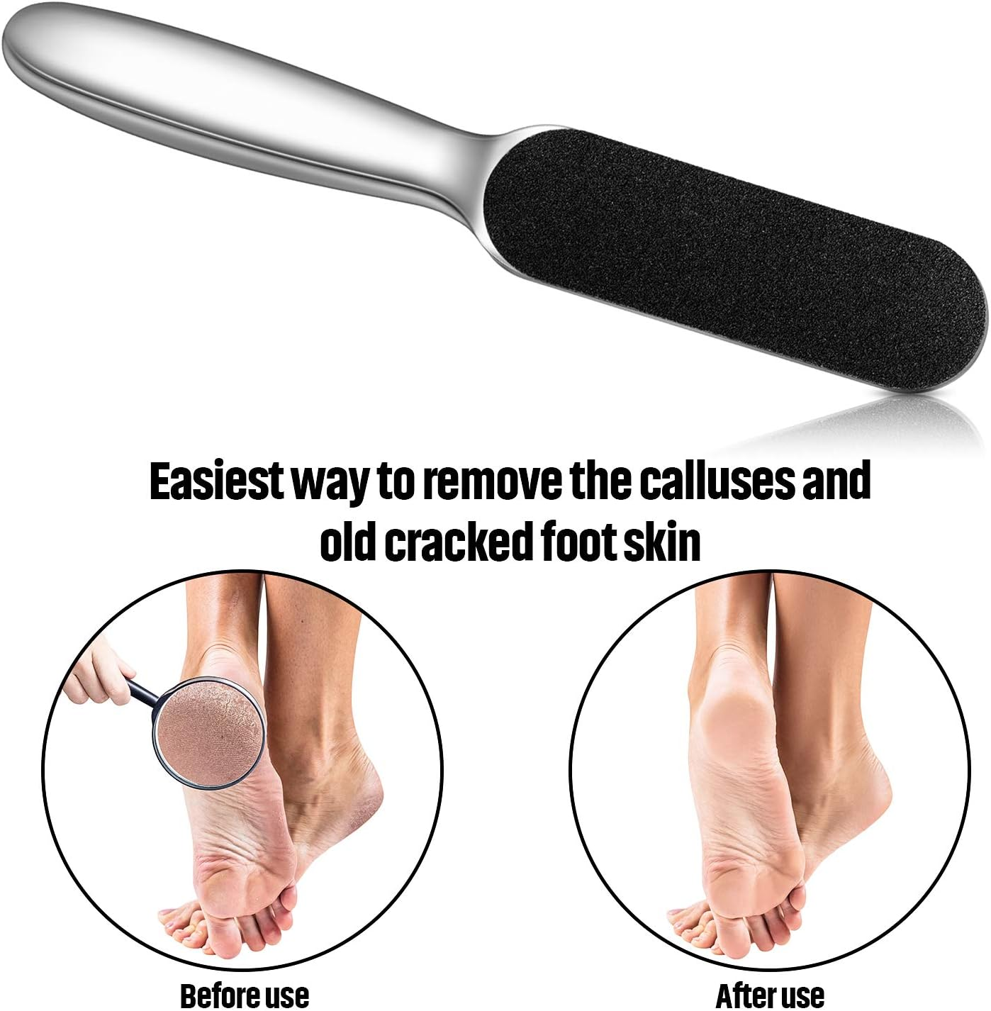 Mudder 2 Pieces Stainless Steel Pedicure Foot File Callus Remover Foot Scrubber Rasp with 20 Replaceable Coarse/Fine Double Side Reusable Pads for Care Cracked Skin Callus Remover Tool(Silver) - Ivory image number 5