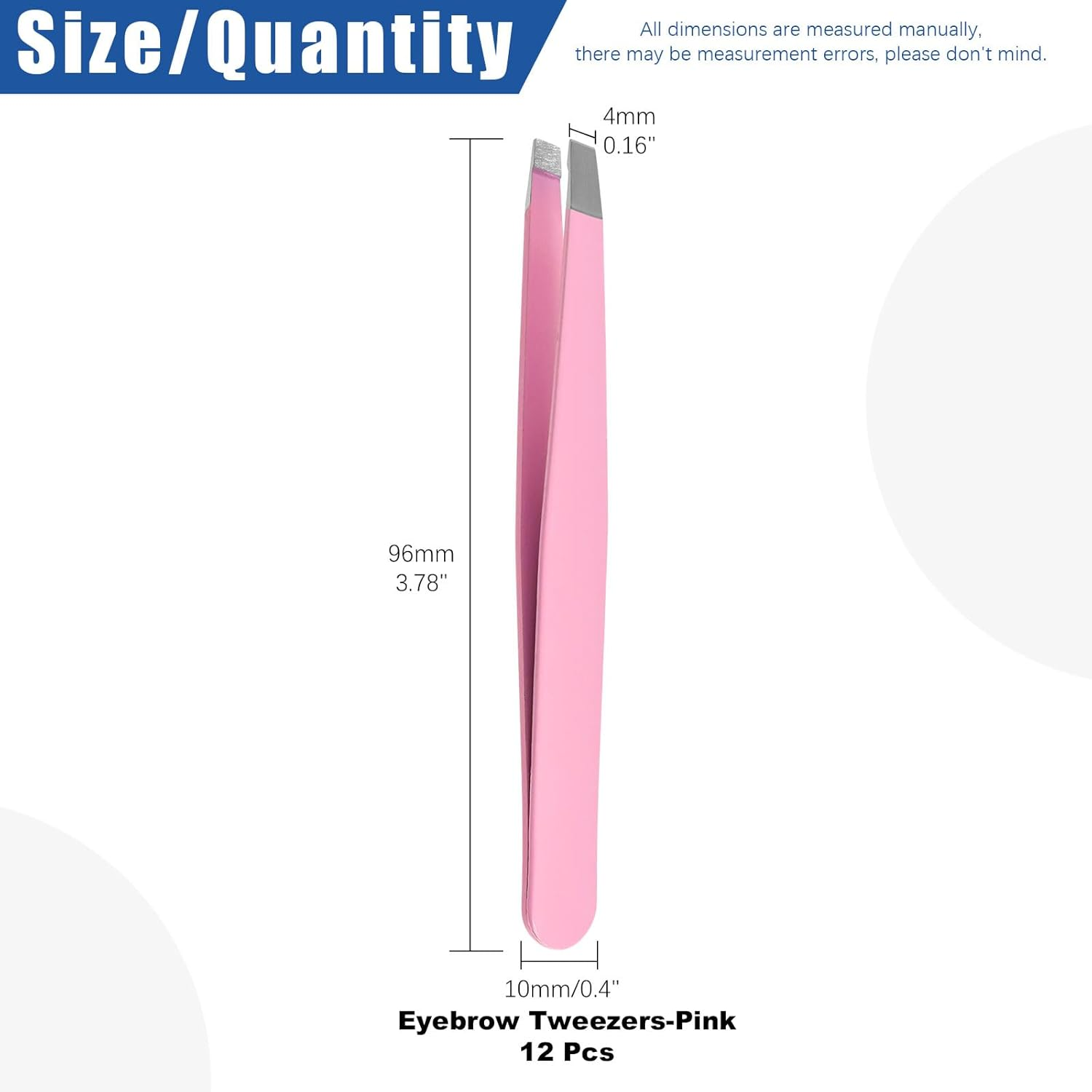 Glarks 12Pcs Pink Eyebrow Tweezers Stainless Steel Slanted Tip Tweezers Professional Facial Hair Eyebrow Precision Tweezers for Men and Women