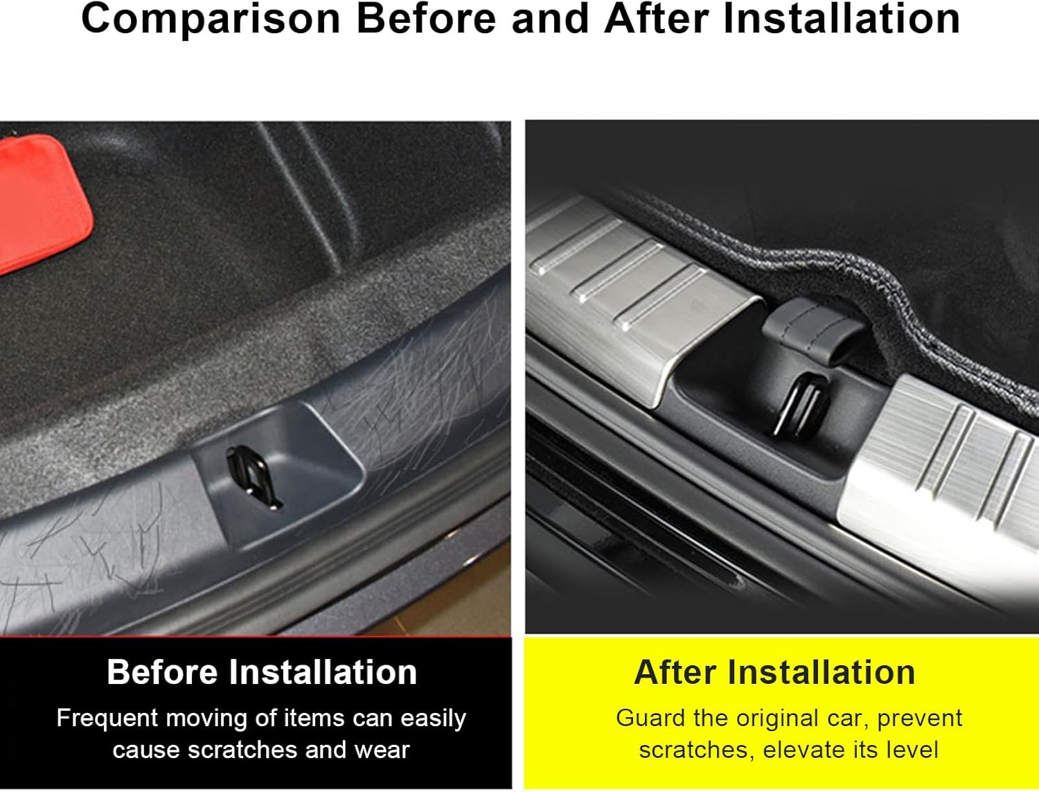 Rear Bumper Guard for Tesla Model Y 2021-2024, Carbon Fiber Style Stainless Steel Rear Trunk Bumper Protector Guard, Easy Installation image number 4