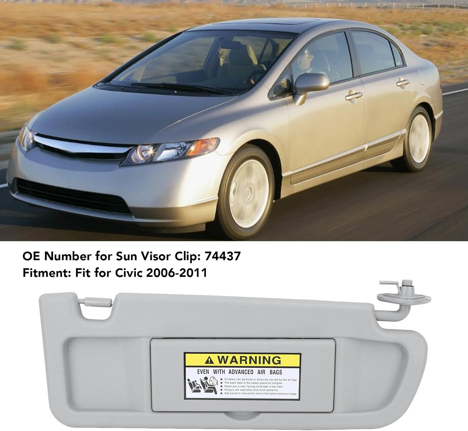 Sun Visor Compatible with Civic 2006 2007 2008 2009 2010 2011, Left & Right Driver Passenger Side Sun Visors Replaces, Clear Mirro, with Sun Visor Clip for Civic (Right Passenger image number 4