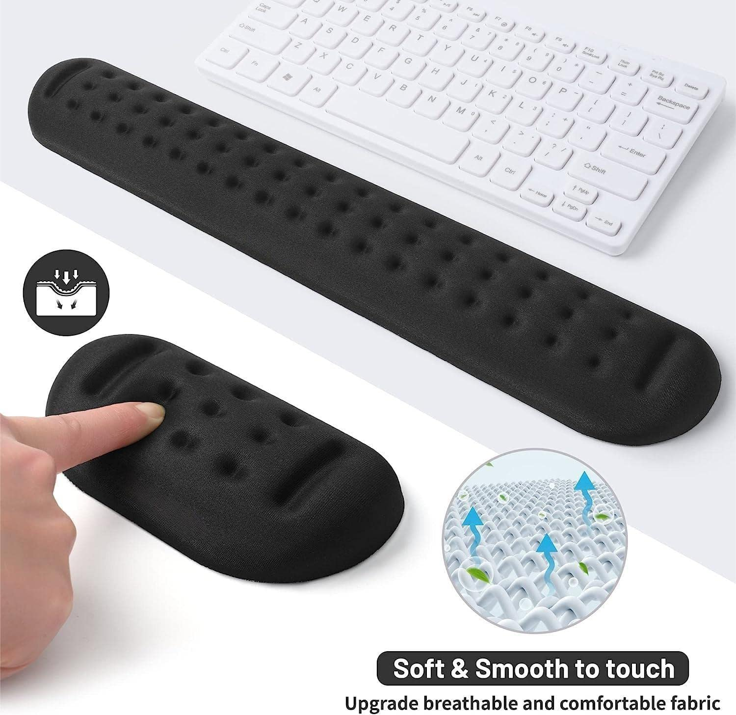 Keyboard Wrist Rest, Black Memory Foam Mouse Wrist Rest, Ergonomic Keyboard Wrist Rest Support Pad Easy Typing and Pain Relief for Home, Office, Laptop, Desktop Computer, 2 Packs Medium + Small image number 2