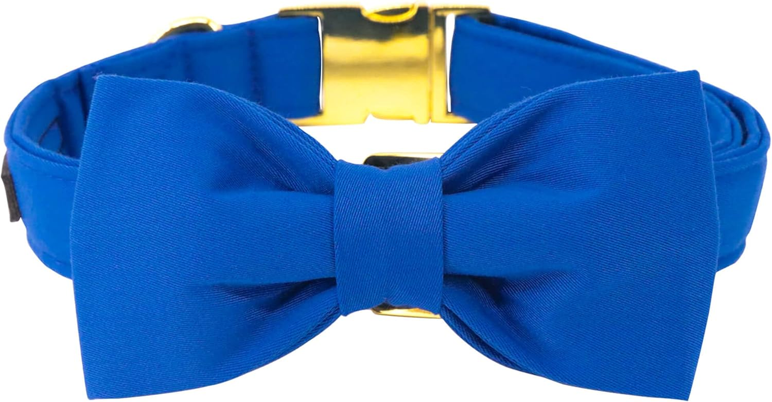 Maca Bates Blue Dog Collar with Bow Bowtie for Dogs Solid Colors Bow Tie Thick Adjustable Breakaway Puppy Collars Birthday Gift for Small Medium Large Boy GILR Male Female Puppies Pets image number 3