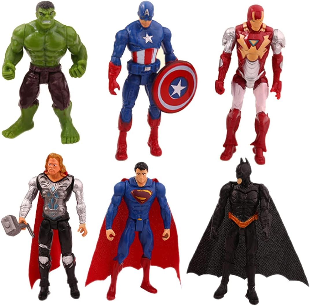 DIOTTI 6 Pieces Mini Superhero Avengers Cake Toppers - Kids Birthday Cake Decoration - Multicolored