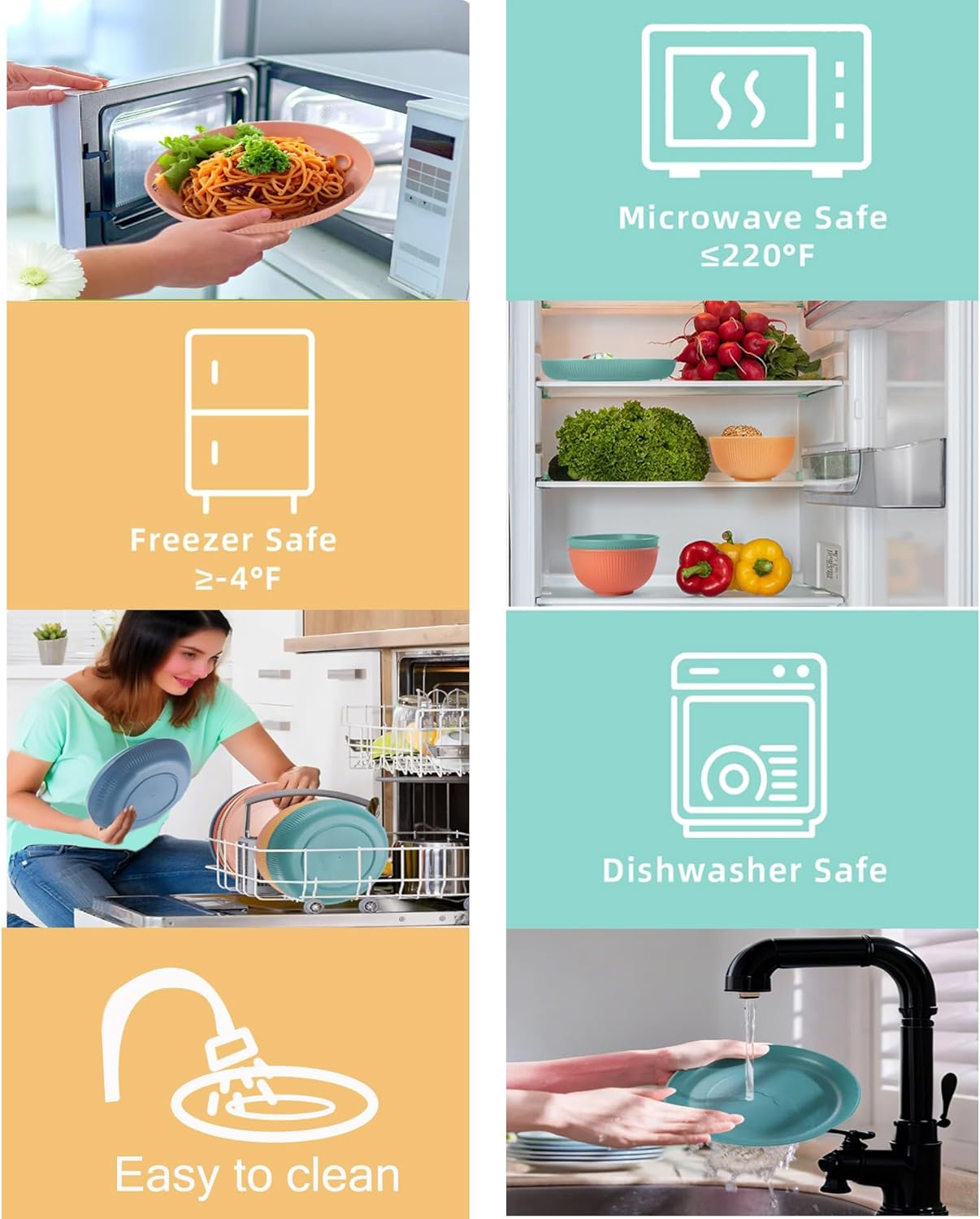 50 Pcs Wheat Straw Dinnerware Sets, Unbreakable Dishes Microwave Safe Dinnerware,Lightweight Reusable Bowls with Plates,Cups,Knives,Forks and Spoons Utensil Set for Camping (A Set of 6) image number 2