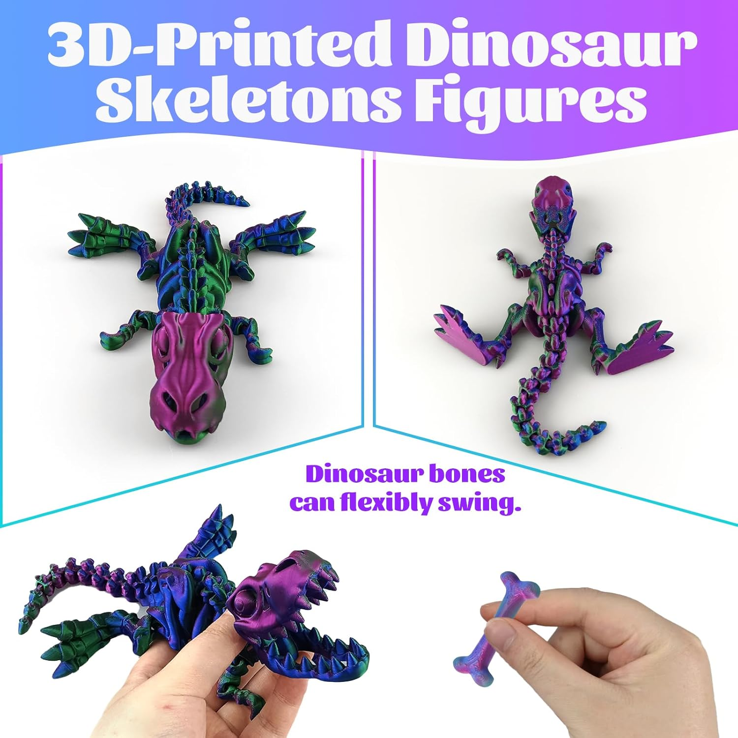 3D Printed Dinosaur Toy Bone, Skeleton Dinosaur Toy, Realistic Dragon Toy, Freestanding Collectible Figures, Fidget Toy for Autism/Adhd, Home Office Decoration image number 2