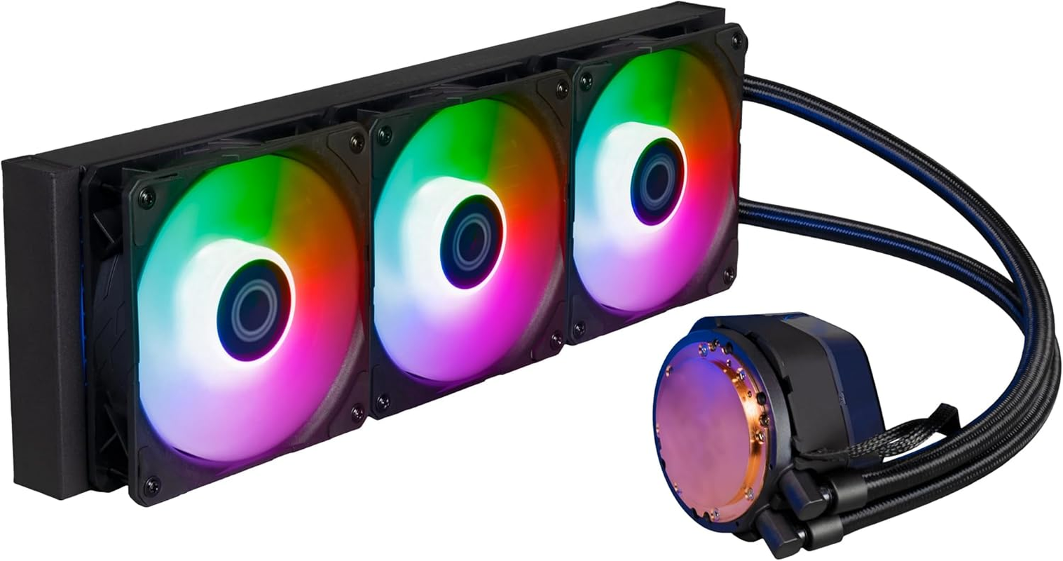 Cooler Master Masterliquid Atmos 360 Black CPU Liquid Cooler - AIO Water Cooling System, Dual Chamber Pump, Pre-Installed Sickleflow 120 Edge Fans, Addressable Gen 2 RGB, LGA1700 & AM5 Brackets image number 1
