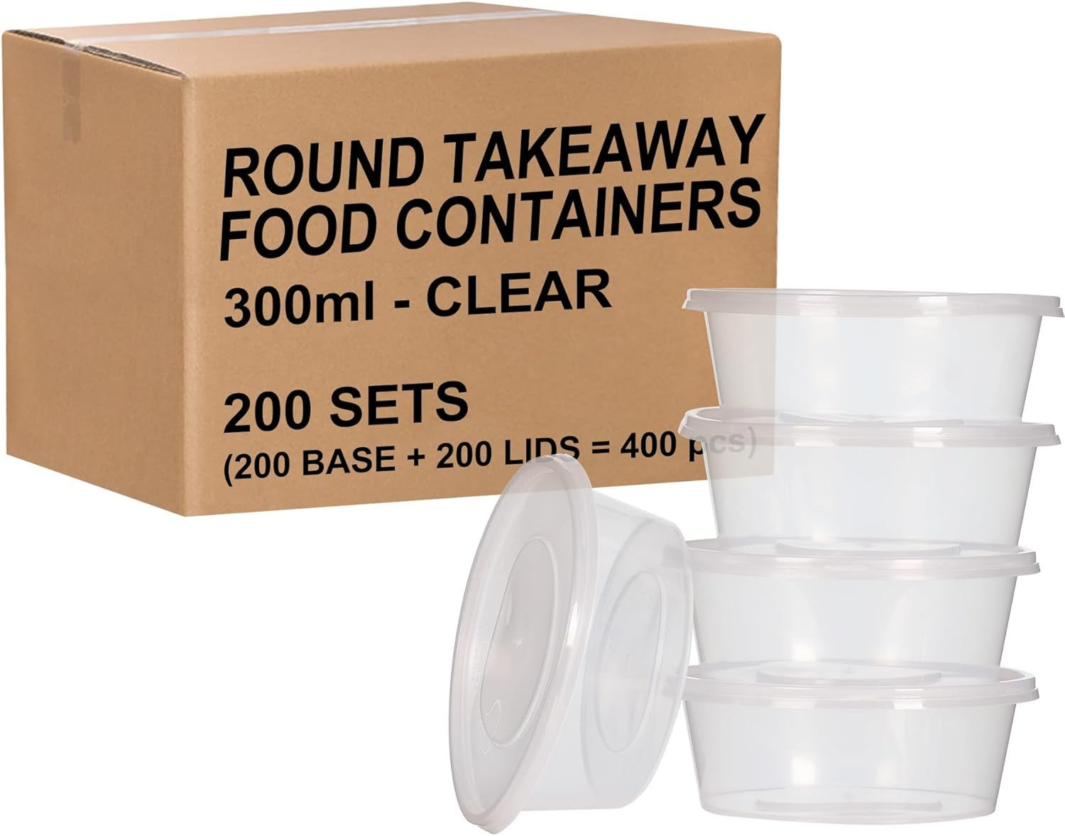 200Pk Deli Containers with Lids 300Ml -Round Disposable Soup Container - Reusable Stackable Bpa-Free - Plastic Takeaway Containers round with Airtight Leakproof Lids, Microwave Freezer Dishwasher Safe