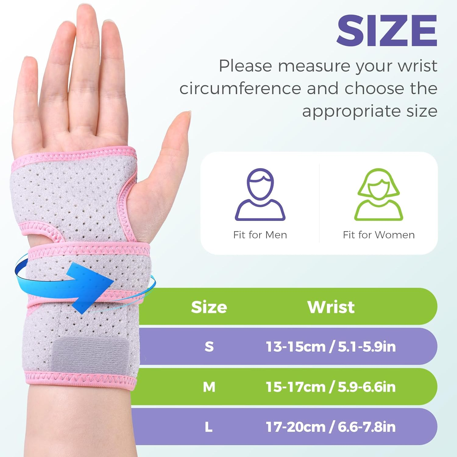 Carpal Tunnel Wrist Brace for Right, Adjustable Adult Night Wrist Support Brace, Wrist Wraps No Pressure on Thumb, Pink Elastic Wrist Guards for Arthritis, Tendonitis, Pain Relief, S
